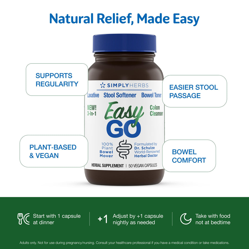 Simply Herbs Easy Go Bowel Mover - Adult Cleansing Supplement for Colon Health Support - Bowel Movement Aid - Stool Softener - Daily-Use Laxative - Plant-Based Ingredients - Vegan - 100 Count (2 Pack) Dr. Schulze's Au supplements
