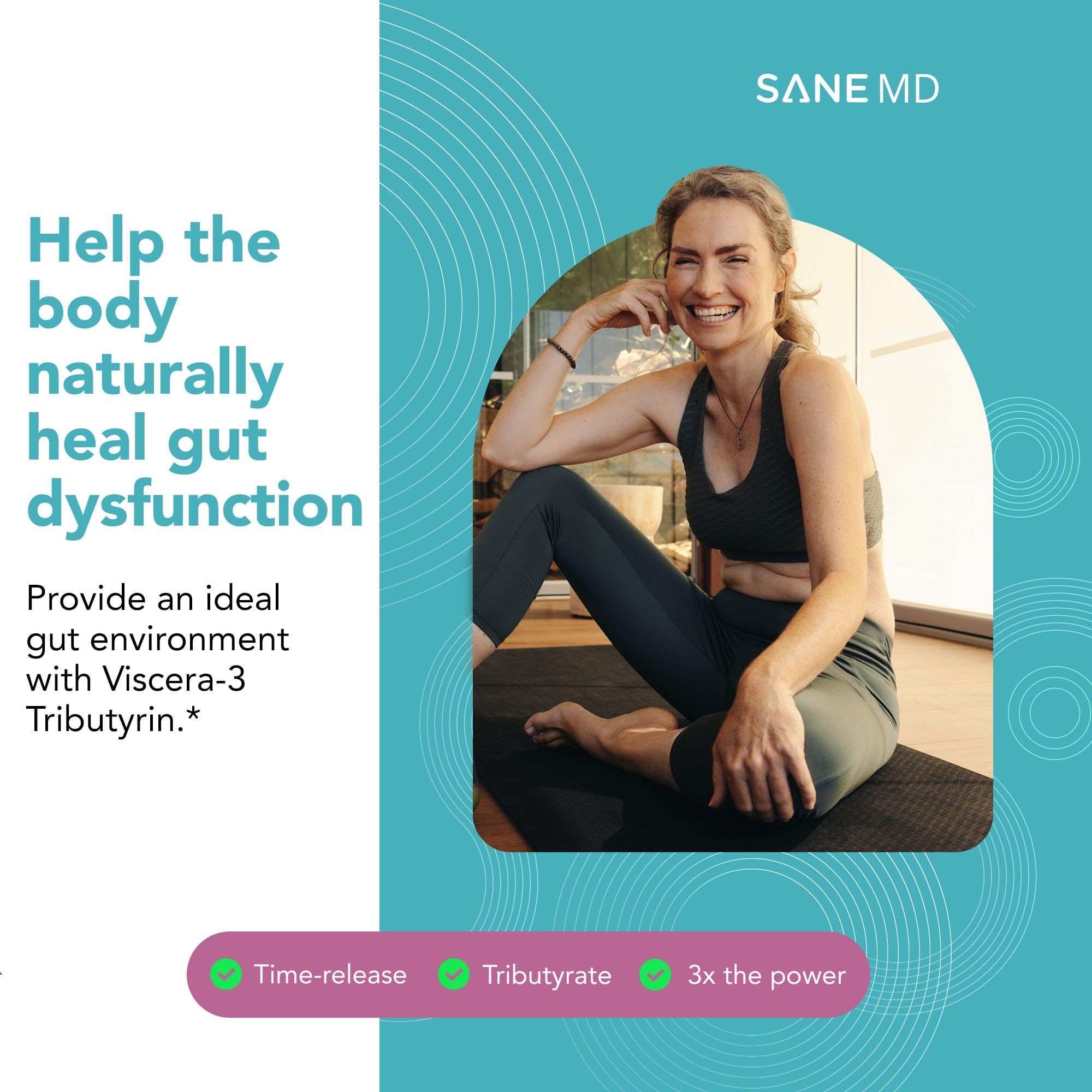 SANE MD - Viscera 3 Postbiotics with Tributyrin - Sodium Butyrate Supplement for Gas and Bloating Relief - Gut Health - IBS & Leaky Gut Butyric Acid Supplement - NSF Certified - 30 Capsules SANE Au supplements