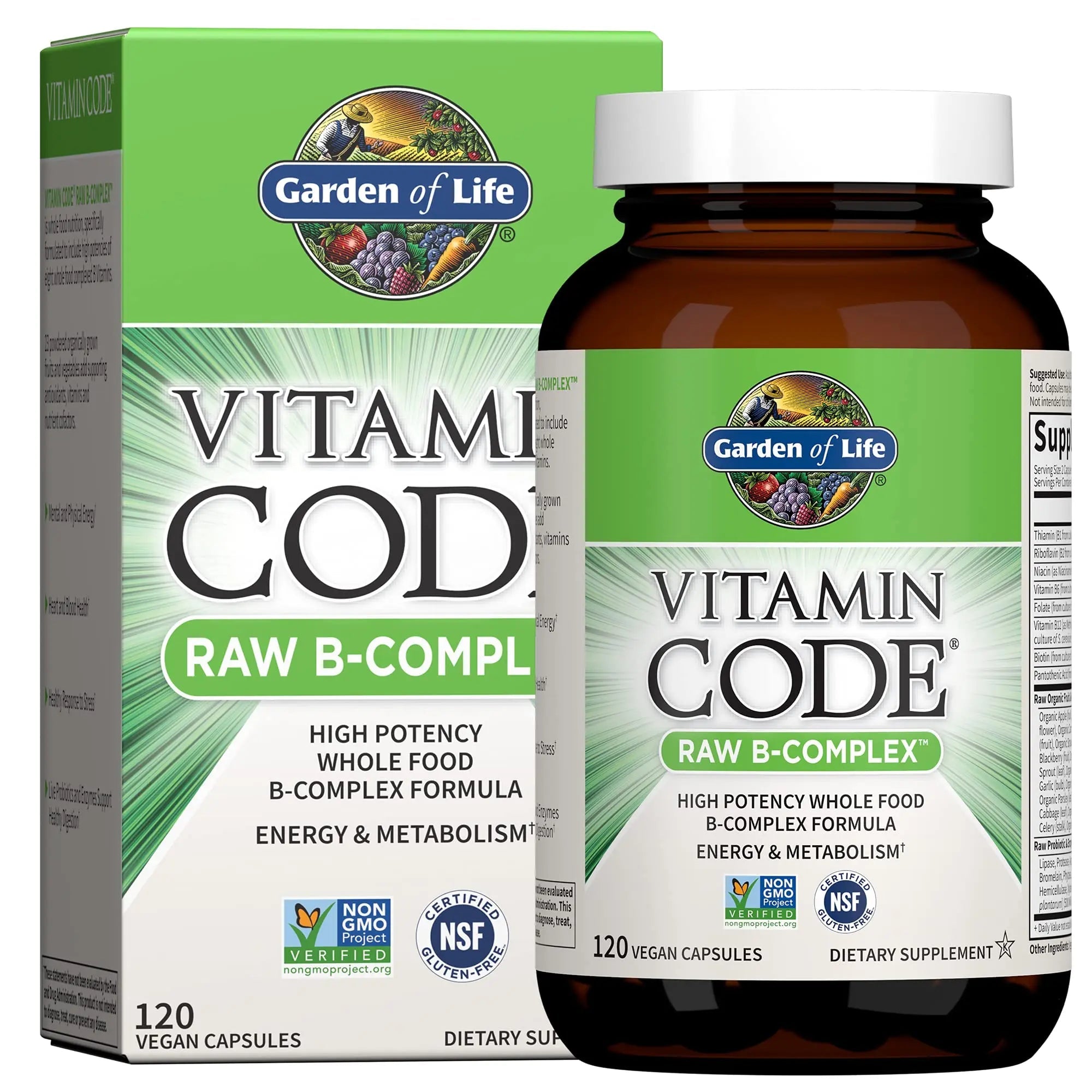 Garden of Life Vitamin B Complex, 120 Vegan Capsules, High Potency Vitamins for Energy & Metabolism with B6, Folate & B12 Garden of Life Au supplements