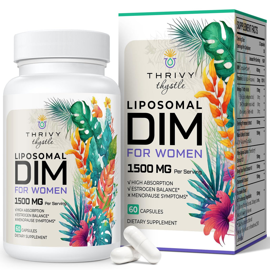 ThrivyThystle Liposomal DIM 400 mg - Hormone Balance, Estrogen Support for Women, DIM Supplement with Vitamin E, Evening Primrose, Black Cohosh, Omega-3 Fatty Acids (60 Capsules) ThrivyThystle Au supplements