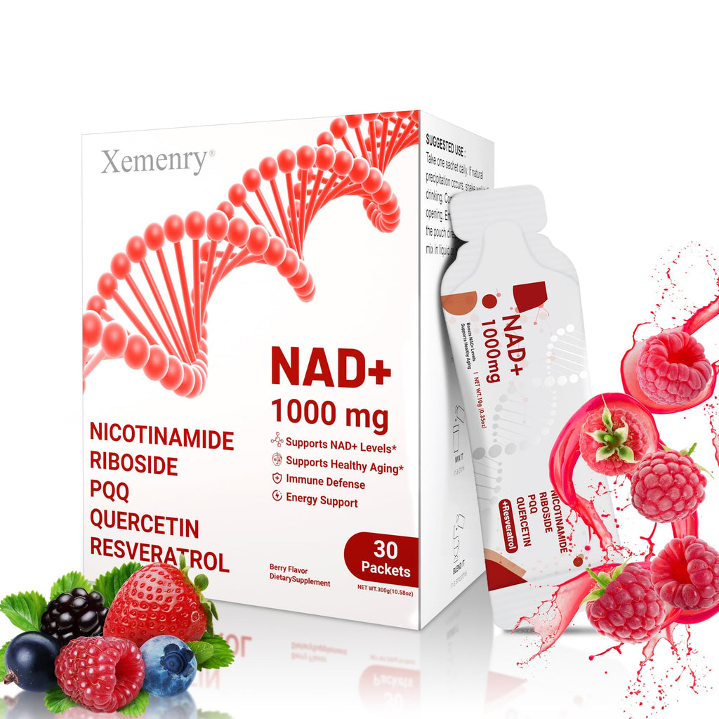 NAD Supplement 1000mg Liquid - Nicotinamide Riboside Resveratrol Supplements for Men & Women - NMN Alternative for Enhanced Energy & Anti-Aging, Focus - 30 Packets Xemenry Au supplements