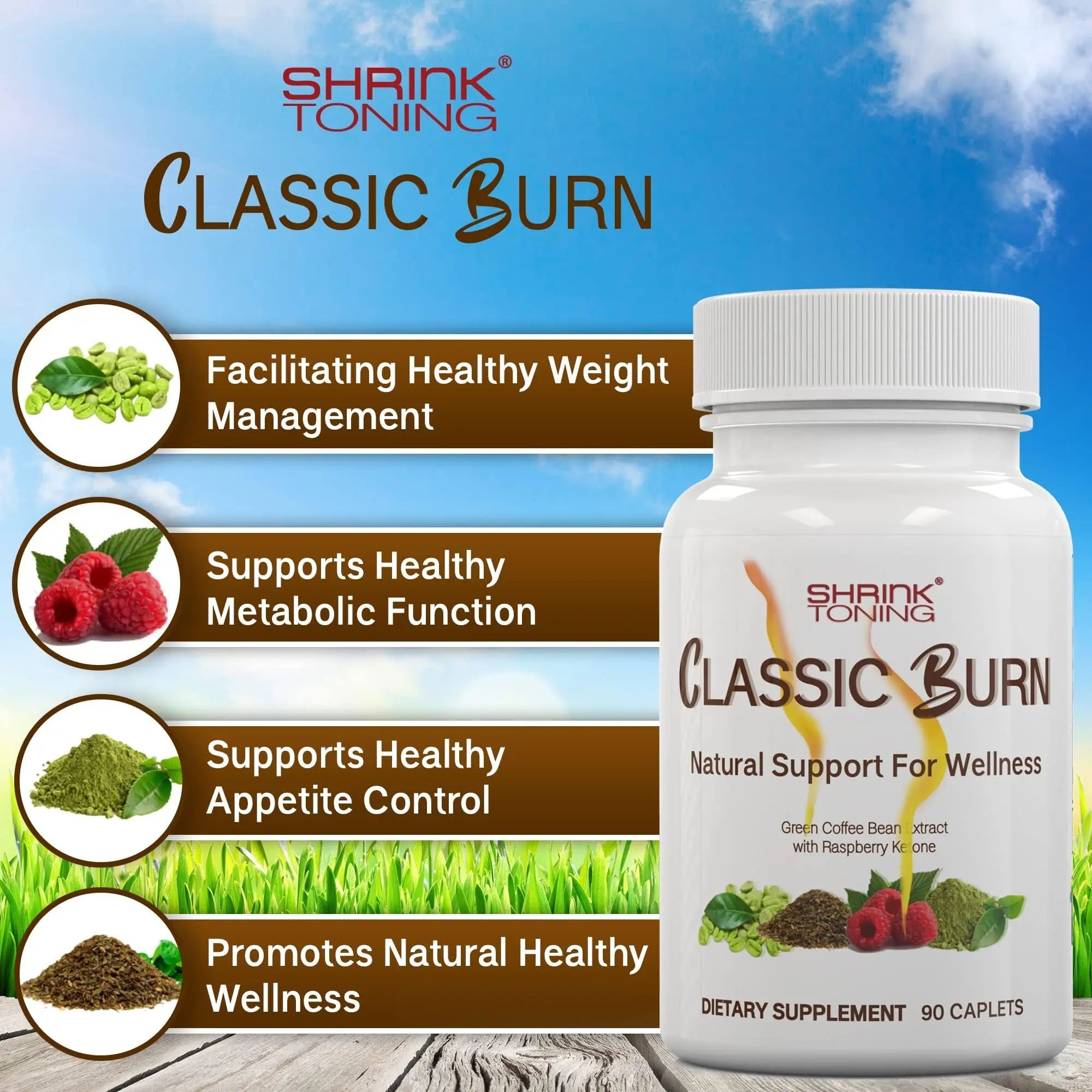 shrink Classic Burn - Pure Green Coffee Bean Extract and Raspberry Ketones with 45% shrink Au supplements