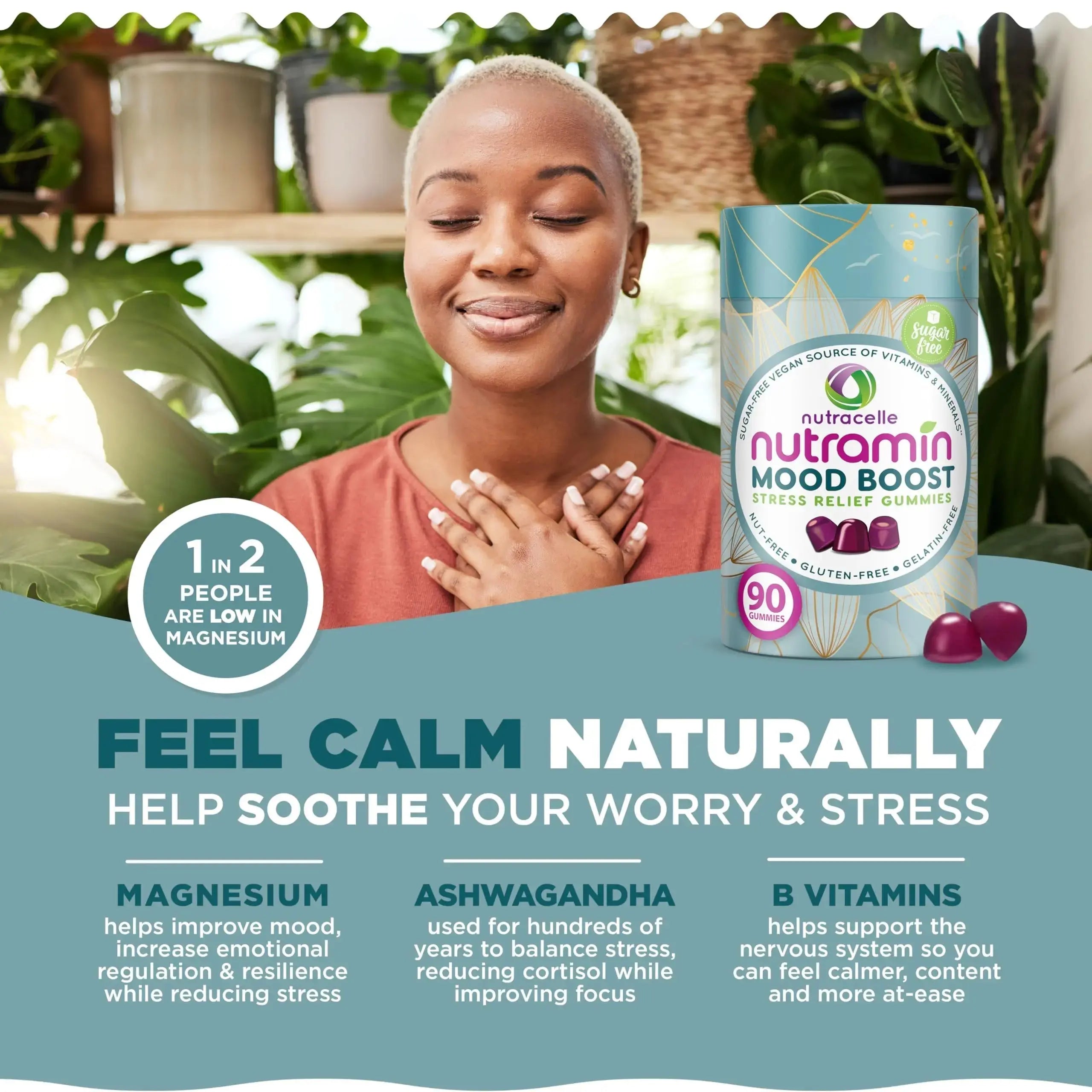 NUTRAMIN Mood Boost Multivitamin Gummy - Delicious & Yummy Anti-Stress Magnesium Ashwagandha Gummies + B Complex Vitamins for Focus and Calm Nutracelle Au supplements