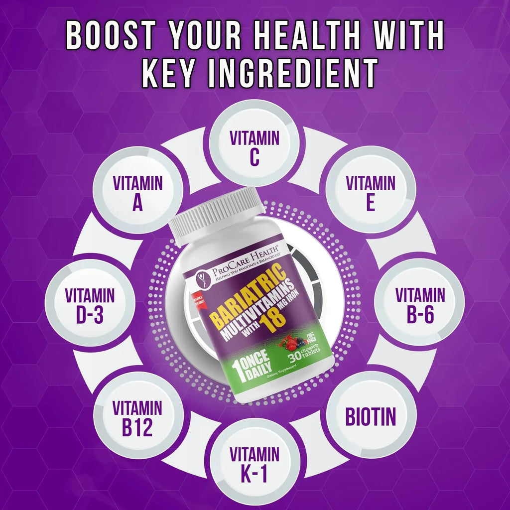 ProCare Health Bariatric Chewable Multivitamin with Iron 18mg (30 Tablets) - Fruit Punch Flavor Bariatric Multivitamin Chewable ProCare Health Au supplements