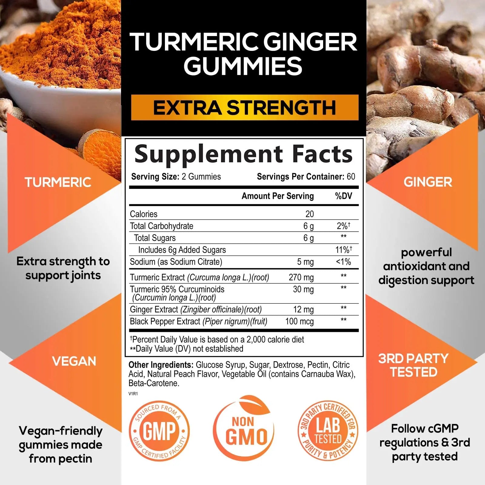 Turmeric Ginger Gummies - Vegan Turmeric Curcumin Gummy with 95% Curcuminoids Nature's Nutrition Au supplements