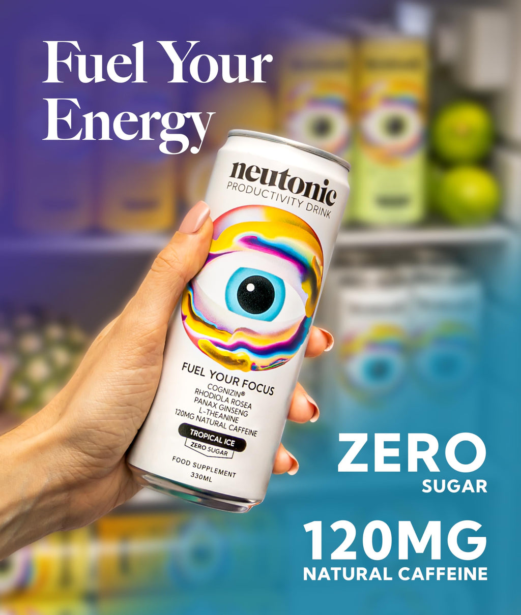 Neutonic Nootropic Productivity Energy Drink | Tropical Ice 12 Cans | 120mg Natural Caffeine, Zero Sugar | Support Memory, Mental Clarity, Cognitive Function | Boost Focus, Energy, Brain Health Neutonic Au supplements