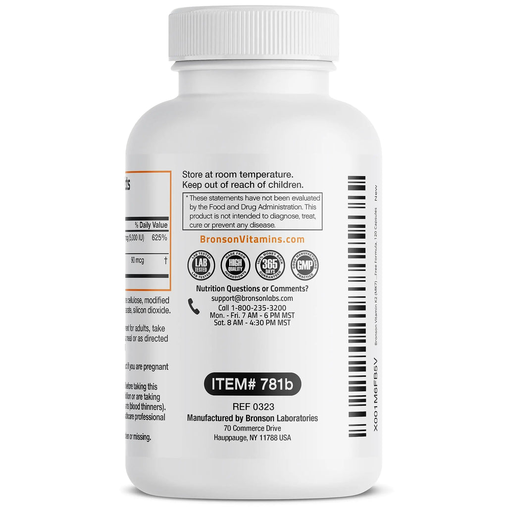 Bronson Vitamin K2 (MK7) with D3 Supplement Non-GMO Formula 5000 IU Vitamin Bronson Au supplements