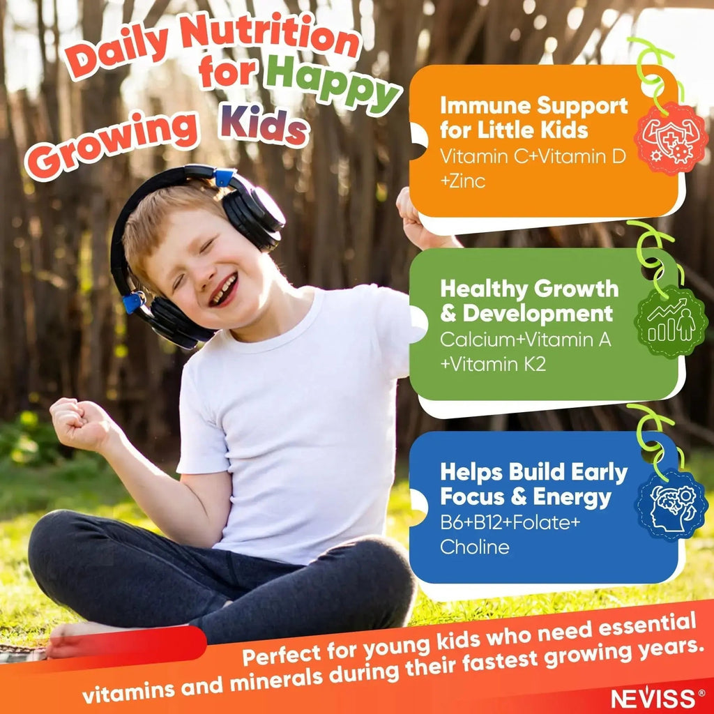 Methylated Multivitamin for Kids Pre-Teen Teens Gummies, Vitamin w/ Omega-3(DHA), Choline, Calcium, D3 K2, Methylfolate & B12 NEVISS Au supplements