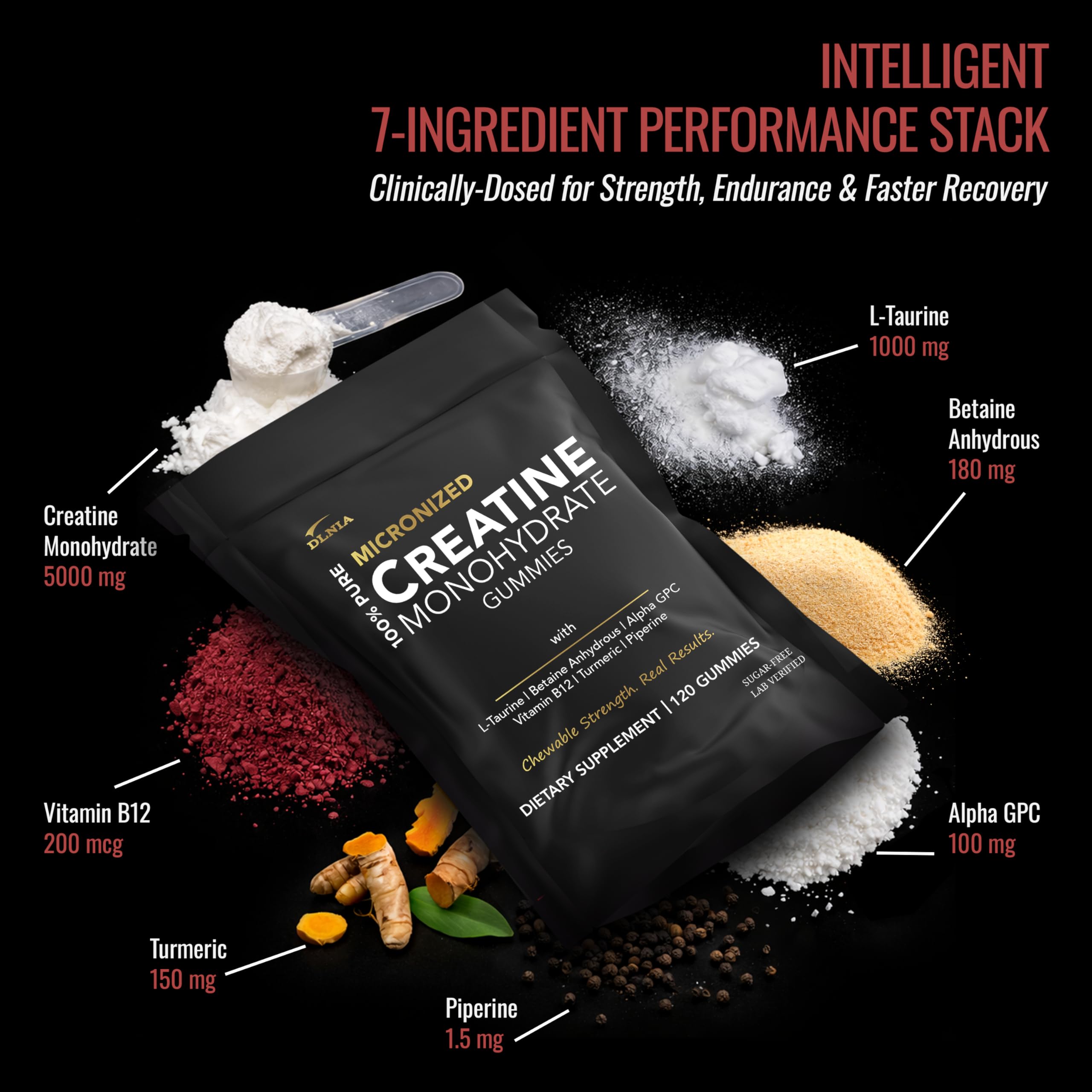 Creatine Monohydrate Gummies for Men & Women - Sugar Free & Vegan Advanced Formula W/L-Taurine + Vitamin B12 - for Muscle Strength, Muscles Builder, Recovery,