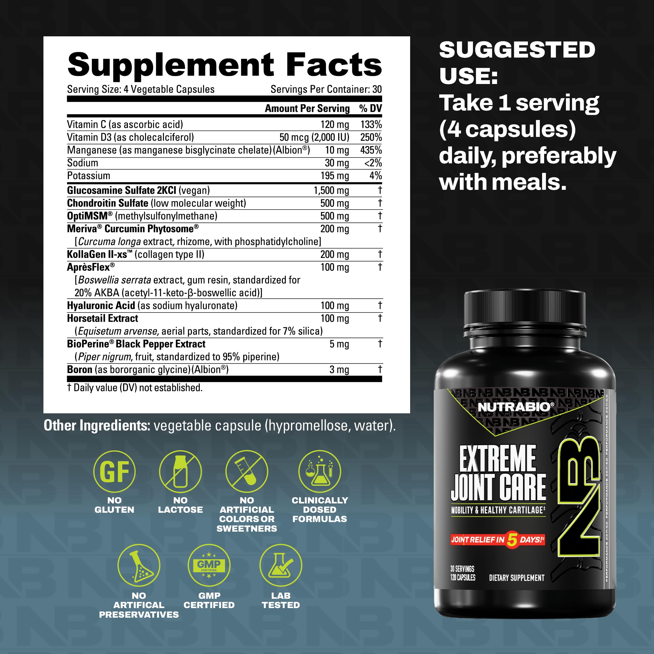 NutraBio Extreme Joint Care - Joint Support Supplement - Joint Health Supplement, Supports Joints, Mobility, and Cartilage - 120 Capsules NutraBio Au supplements
