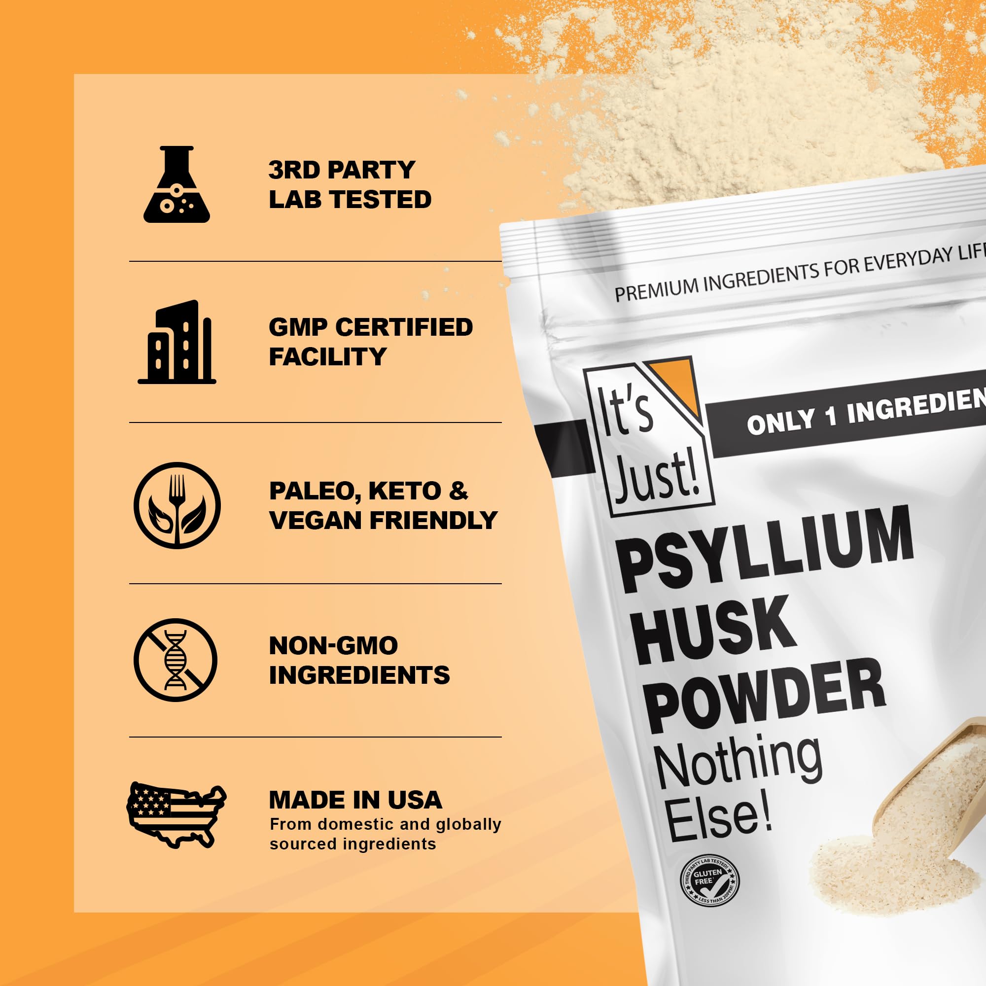 It's Just! - Psyllium Husk Powder, Easy Mixing Dietary Fiber, Cleanse Your Digestive System