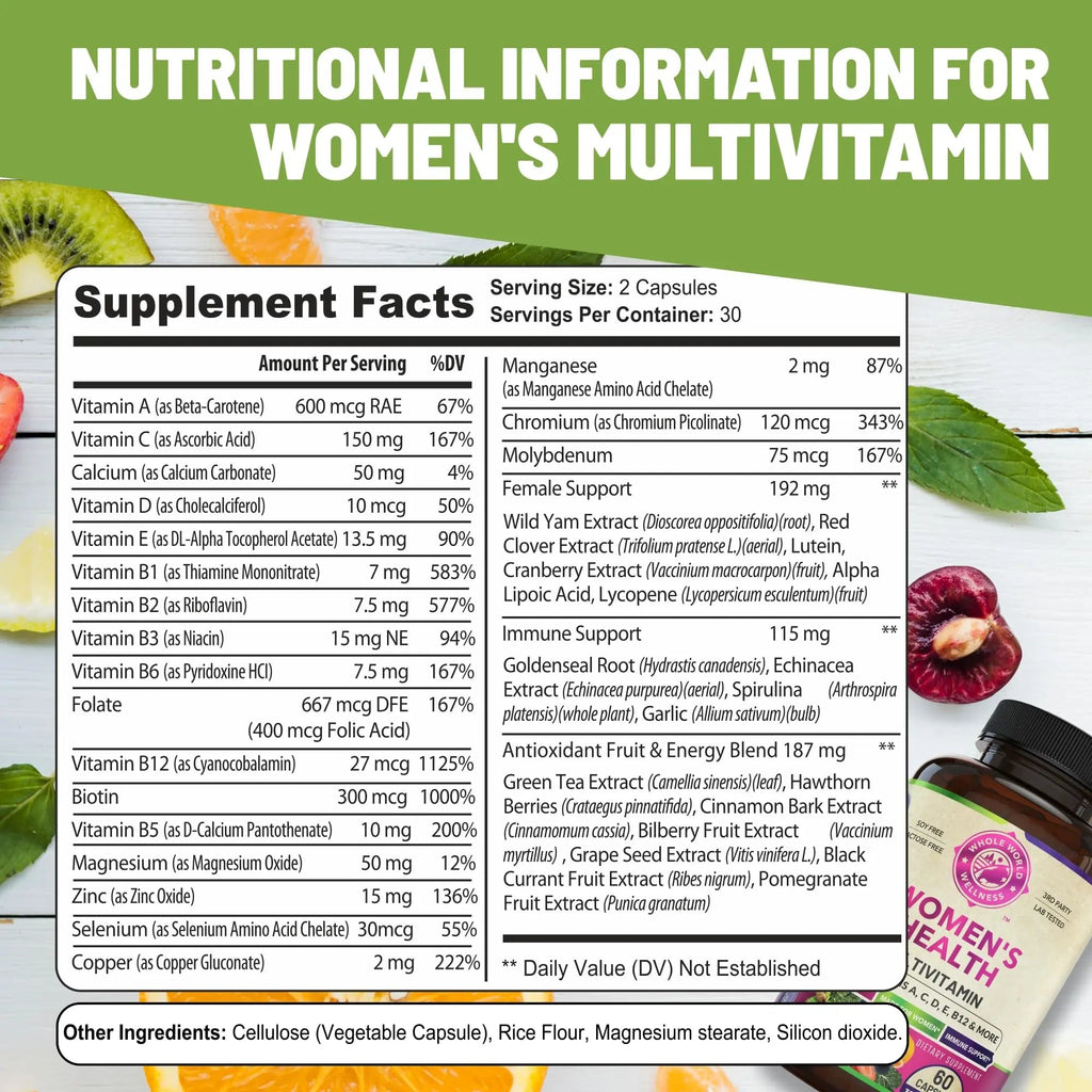 Womens Daily Multivitamins & Multimineral Supplement for Energy, Mood, Focus, Hair WHOLE WORLD WELLNESS Au supplements