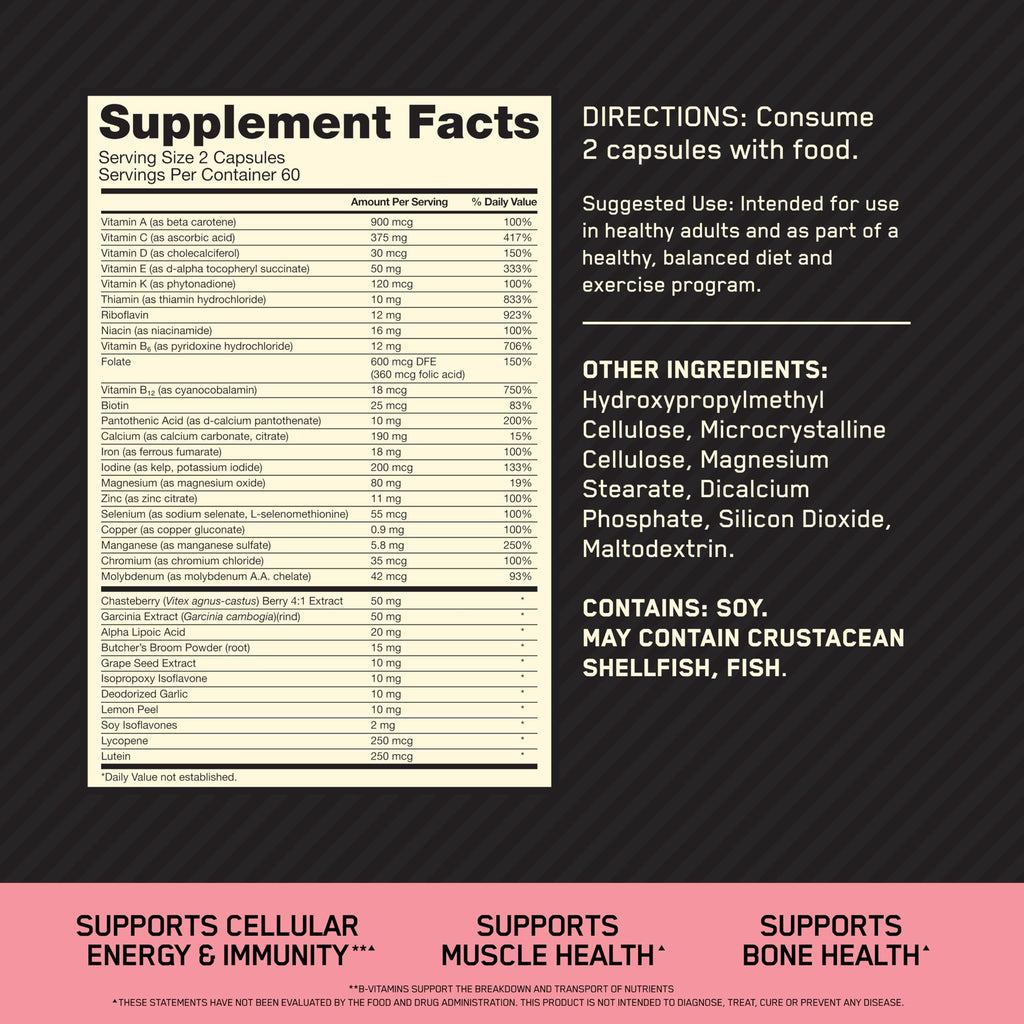 Optimum Nutrition Opti-Women, Vitamin C, Zinc and Vitamin D for Immune Support Womens Daily Multivitamin Supplement with Iron, Capsules, 120 Count Optimum Nutrition Au supplements