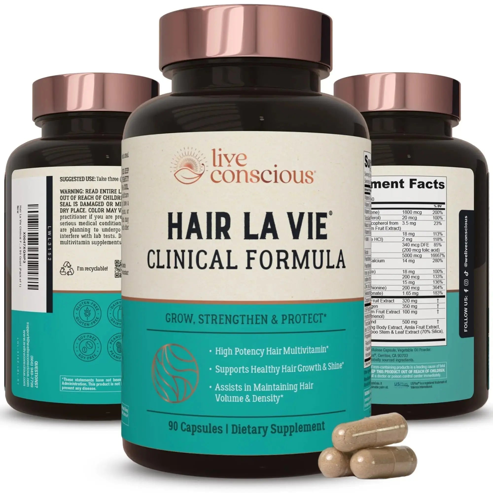 Hair La Vie Live Conscious Clinical Formula Hair Growth Vitamins for Women and Men w/Biotin, Collagen & Saw Palmetto (Pack of 1) Hair La Vie Au supplements
