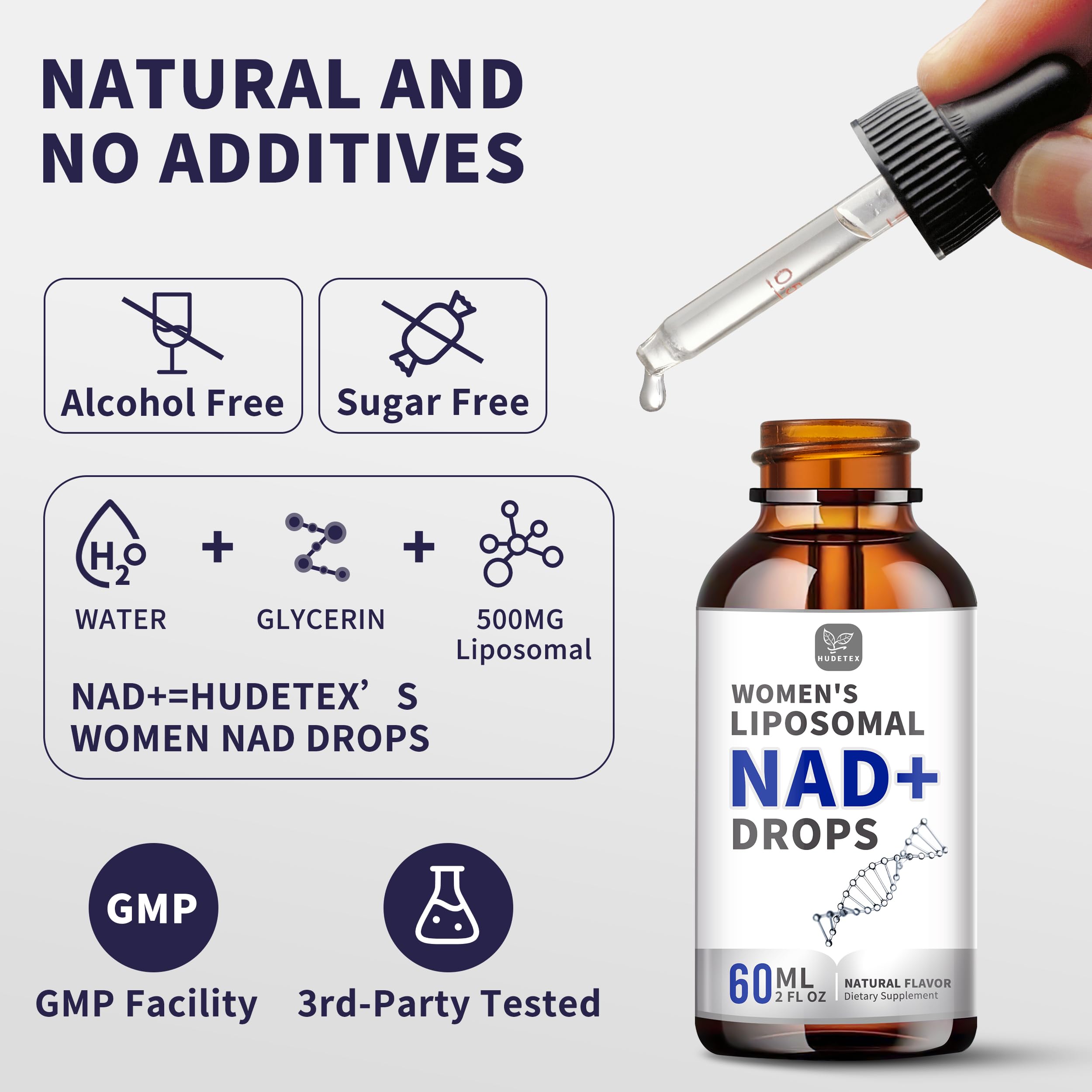 Women's NAD Liquid Supplement, Pure 500mg Liposomal NAD - Cell Regeneration，Energy Support, Vegan,Sugar Free，Additives Free Hudetex Au supplements
