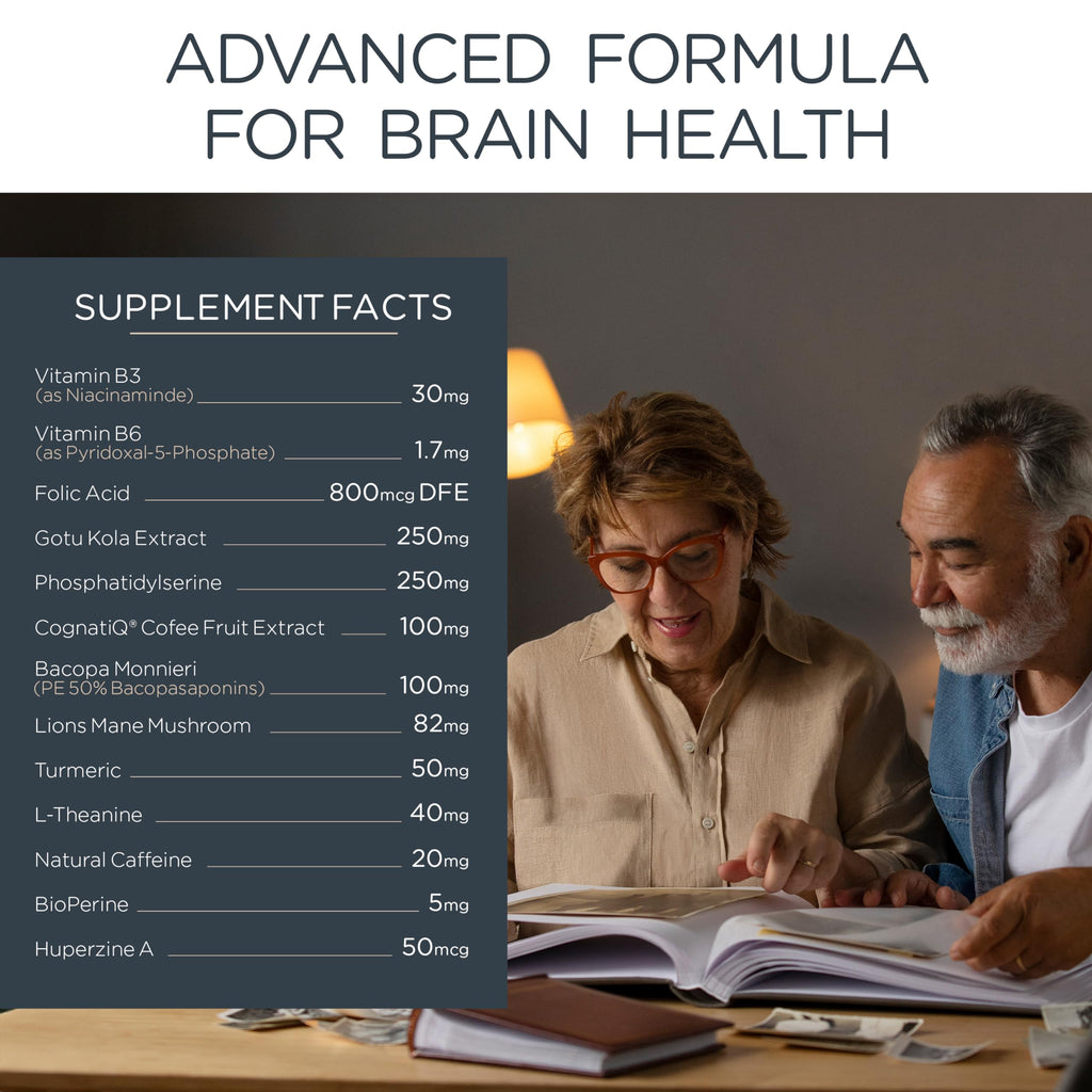 NEUROACT Brain Health Memory, Focus, Concentration, Mental Clarity with CognatiQ, Vitamin B3 & B6 | Manage Stress & Elevate Mood | Holistic Brain Health Formula, Sustained Energy & Well Being