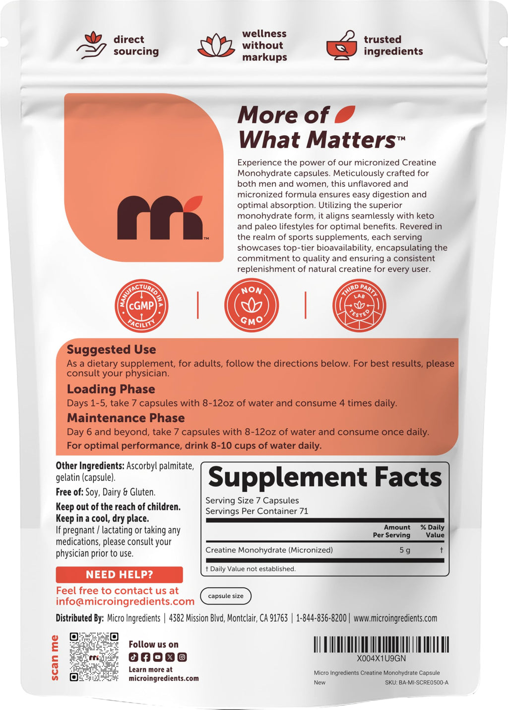Creatine Monohydrate 5,000mg, 500 Capsules | Pure Creatine Pills – Micronized + Unflavored Powder Source, Easy Absorption | Keto, Non-GMO