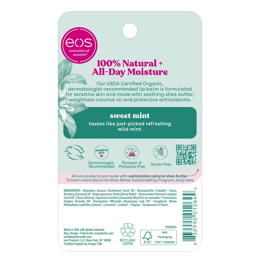 eos 100% Natural & Organic Lip Balm Sticks - Sweet Mint, All Natural Lip Balm, All-Day Moisture