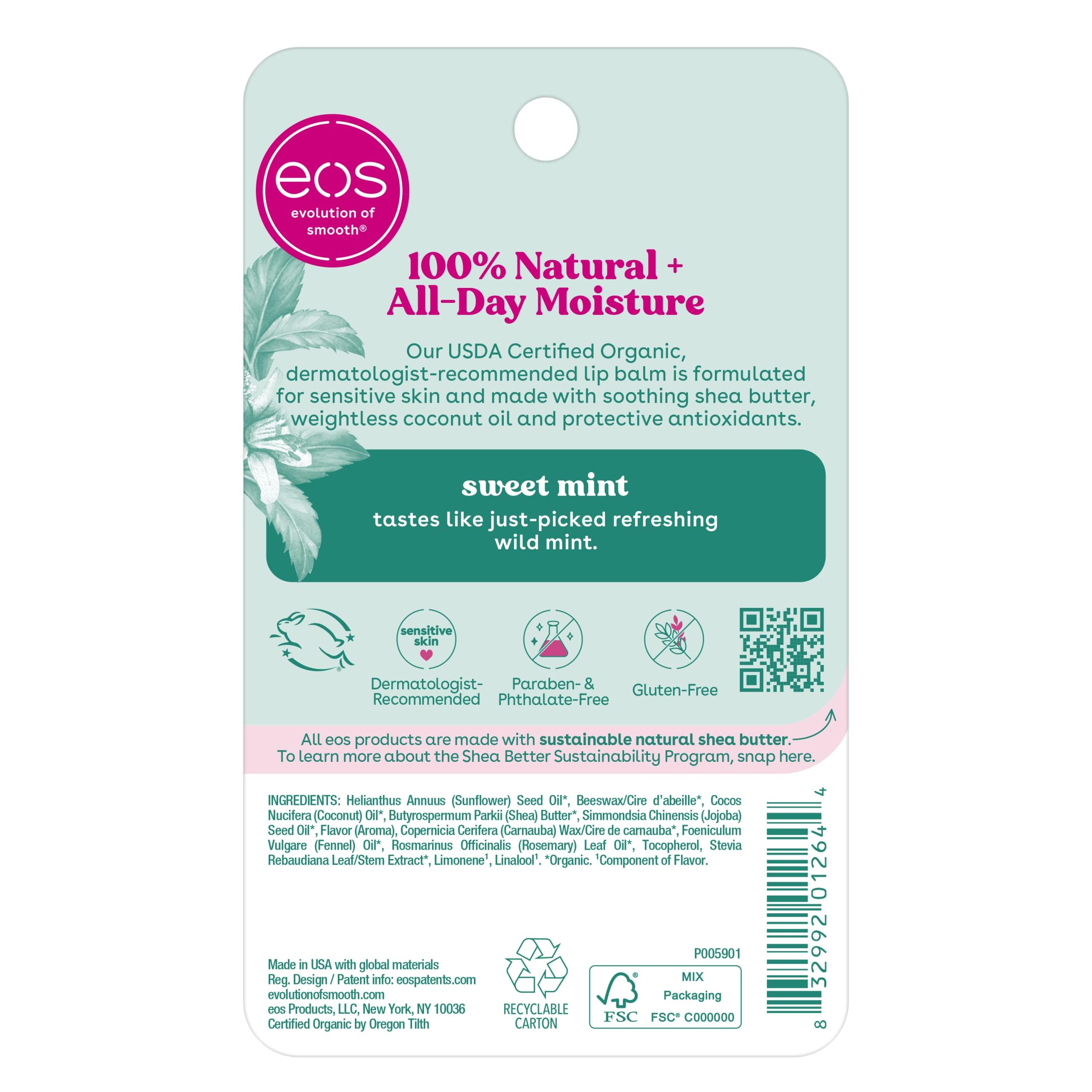 eos 100% Natural & Organic Lip Balm Sticks - Sweet Mint, All Natural Lip Balm, All-Day Moisture