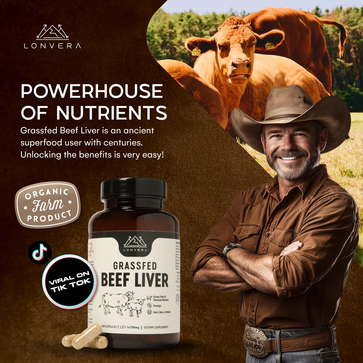 Lonvera Grass Fed Beef Liver Capsules for Women and Men – 3000mg Freeze Dried Desiccated Organs – Nutrient Source for Joints, Bones, Hair, Skin