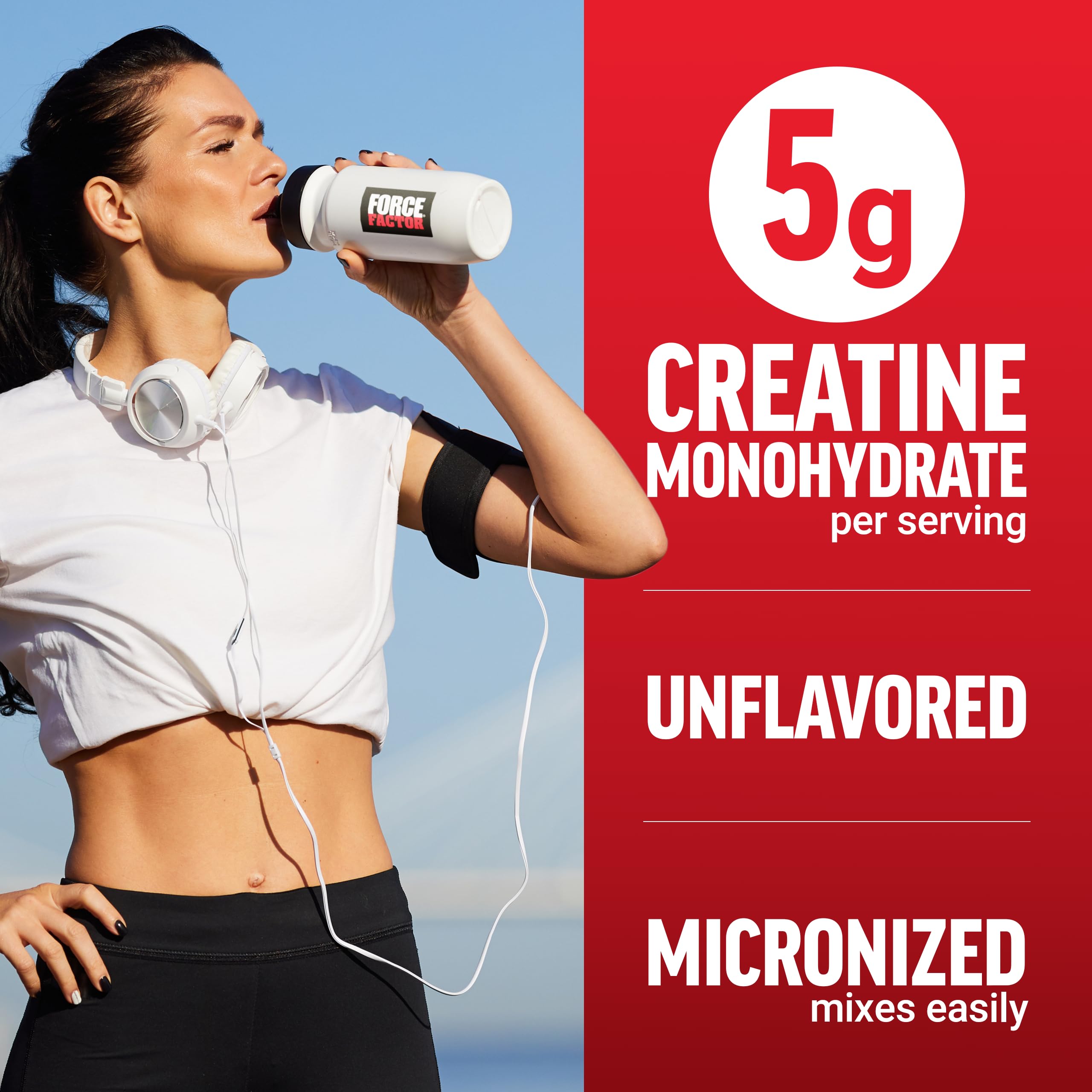 Force Factor Creatine Monohydrate Powder, 5g Micronized Dose to Support Muscle Growth, Strength, Recovery, Cognitive Health & Memory