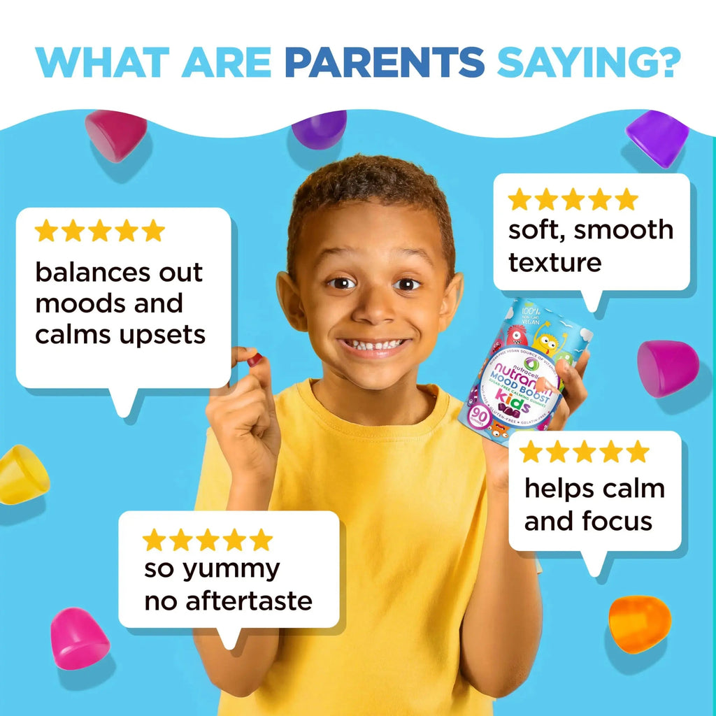 NUTRAMIN Kids Mood Boost Vegan Vitamin Gummy: Calming Magnesium Citrate Supplement for Children with Ashwagandha & Vitamin B Complex to Relax & Focus Nutracelle Au supplements