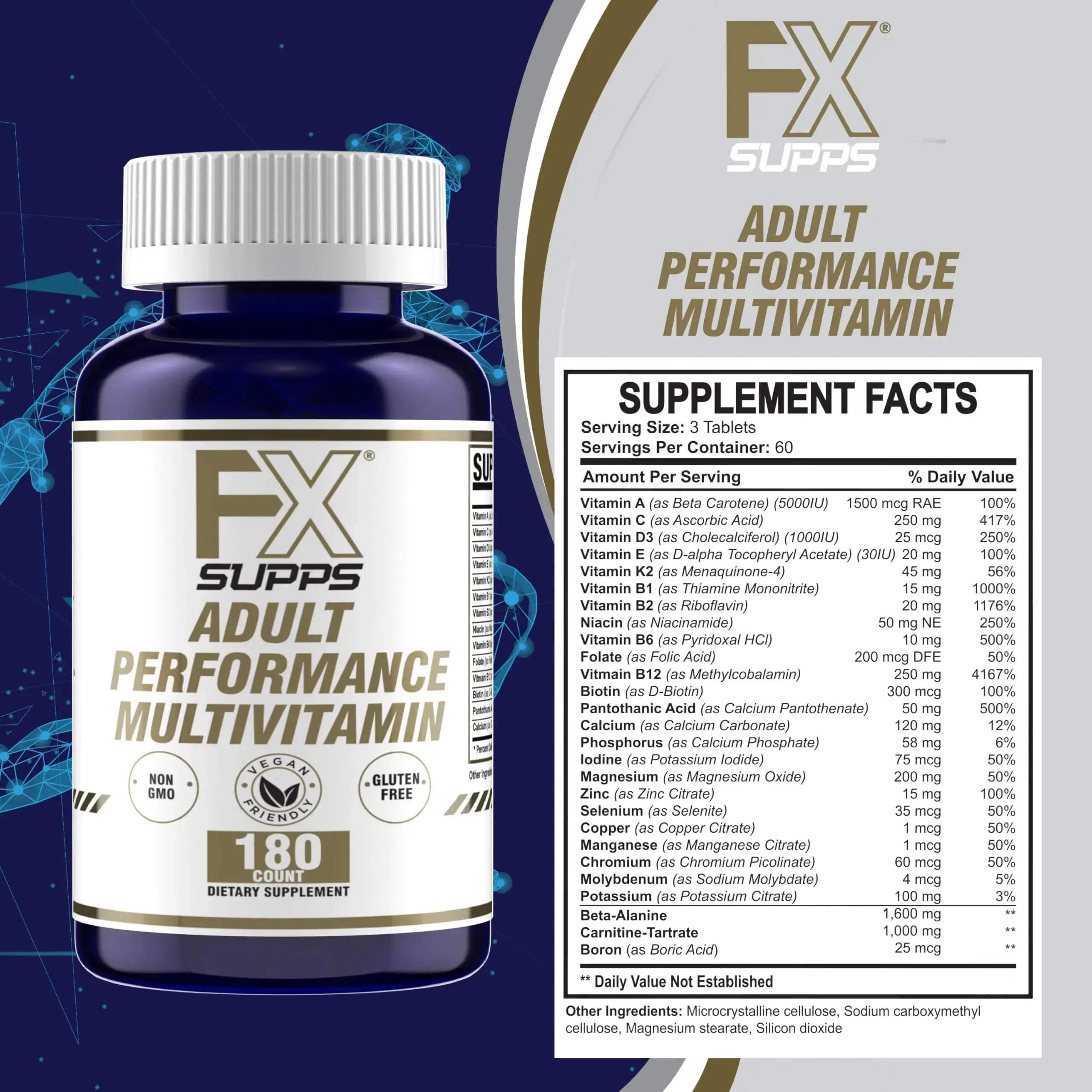 FXSUPPS Performance Multi-Vitamin with Amino Acids, Beta-Alanine and L-Carnitine, Enhanced Performance and Recovery, 180 Tablets FXSUPPS Au supplements