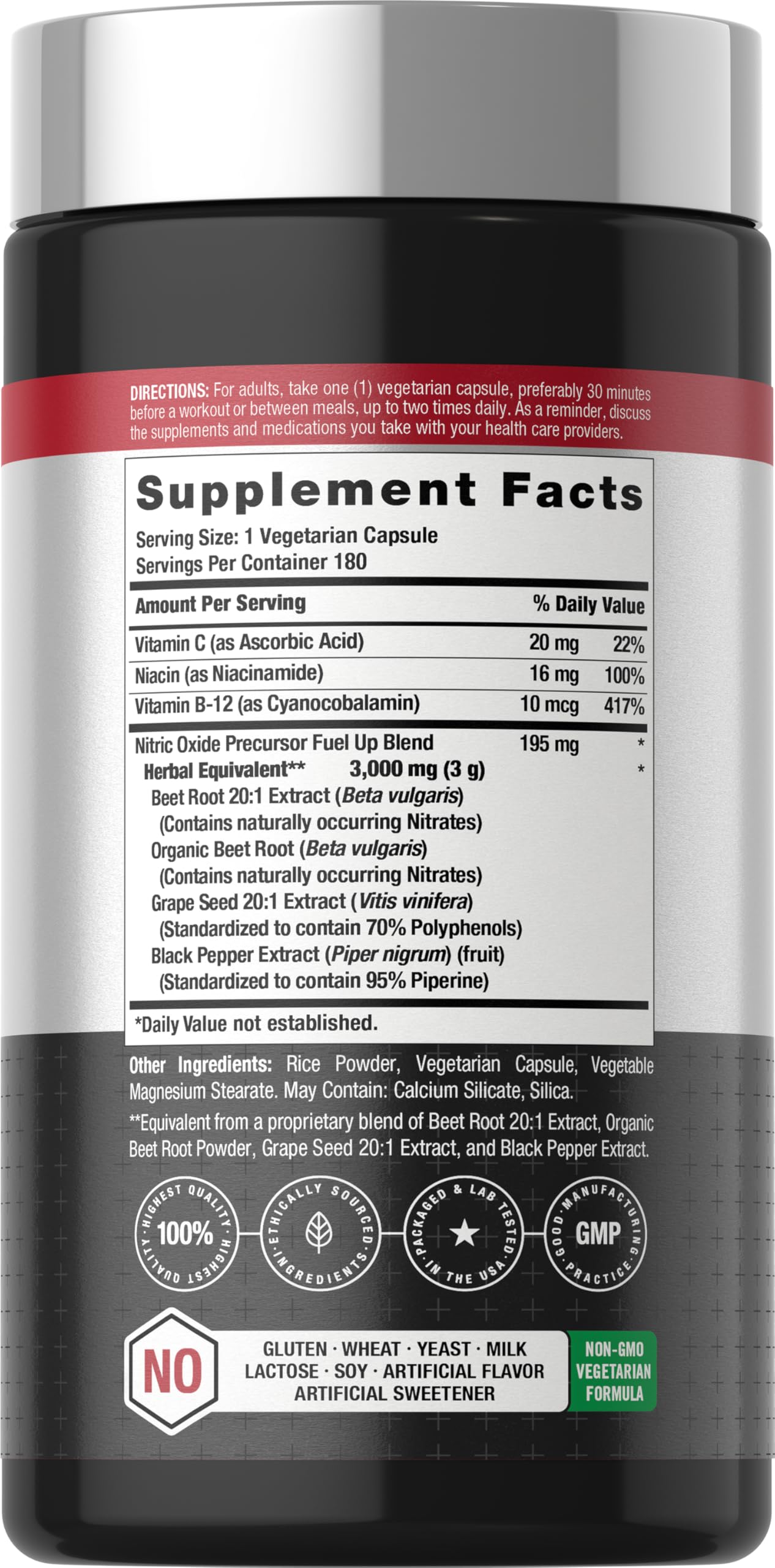 Horbäach Nitric Oxide Beet Root Capsules | 180 Count | with Nitrates and Precursor | for Men and Women | Vegetarian, Non-GMO