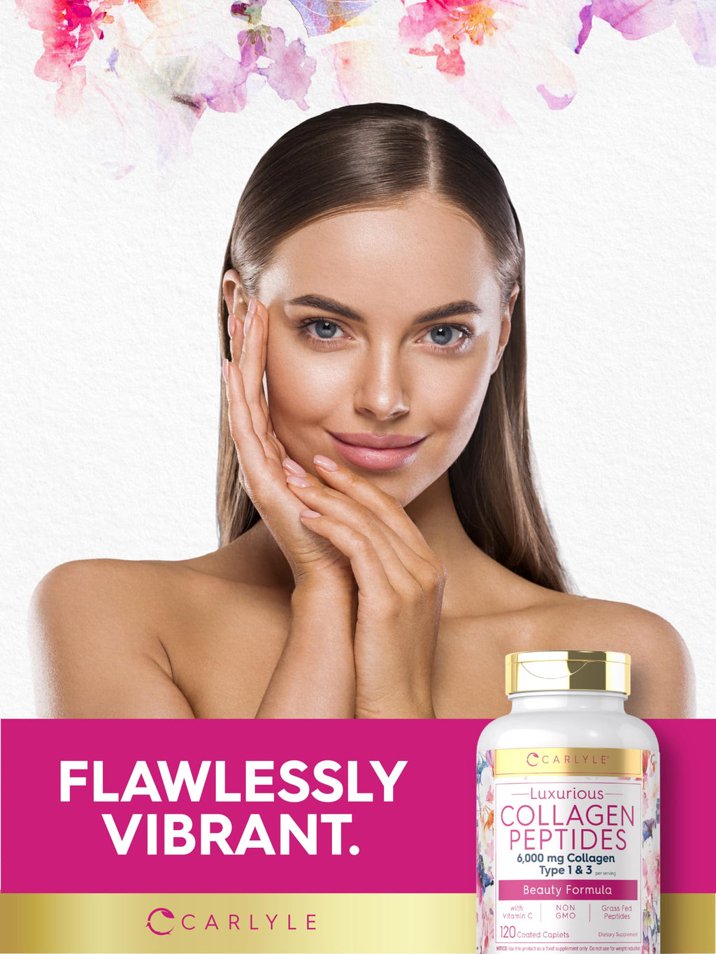Carlyle Collagen Peptides with Vitamin C | 6000mg | 120 Caplets | Grass Fed Type II & III | Beauty Formula | Non-GMO, Gluten Free Supplement
