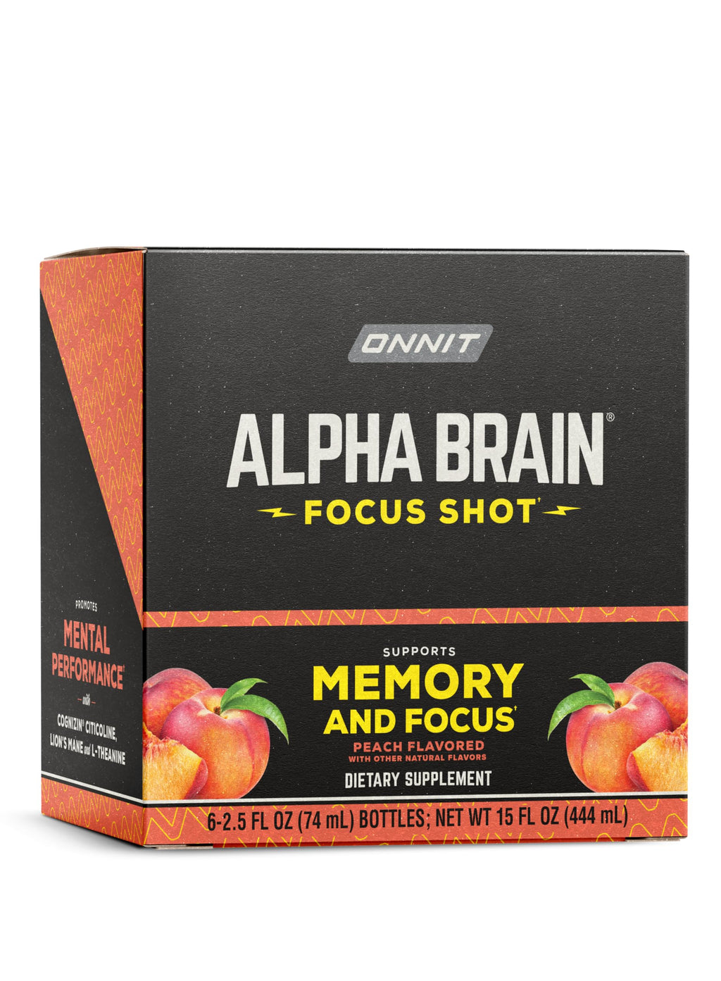 ONNIT Alpha Brain Focus Shot, Peach Flavor, Nootropic Dietary Supplement Drink That Supports Energy, Focus, and Mood, IGEN™ Non-GMO Tested, 2.5 fl oz, 6 Count ONNIT Au supplements