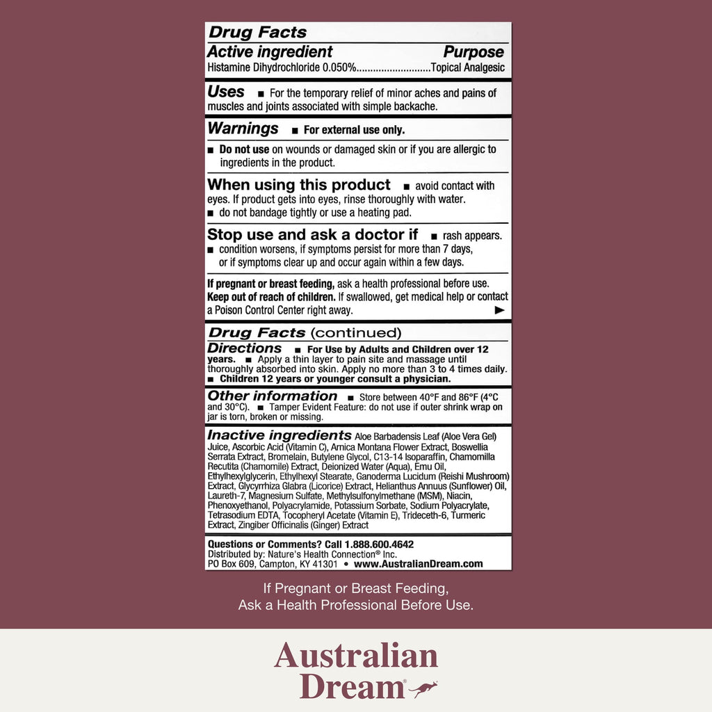 Australian Dream Back Pain Cream - Soothing, Non-Greasy Muscle Pain Relief Cream - Good for Neck, Back, Body, or Muscle Aches - 2 oz Jar Australian Dream Au supplements