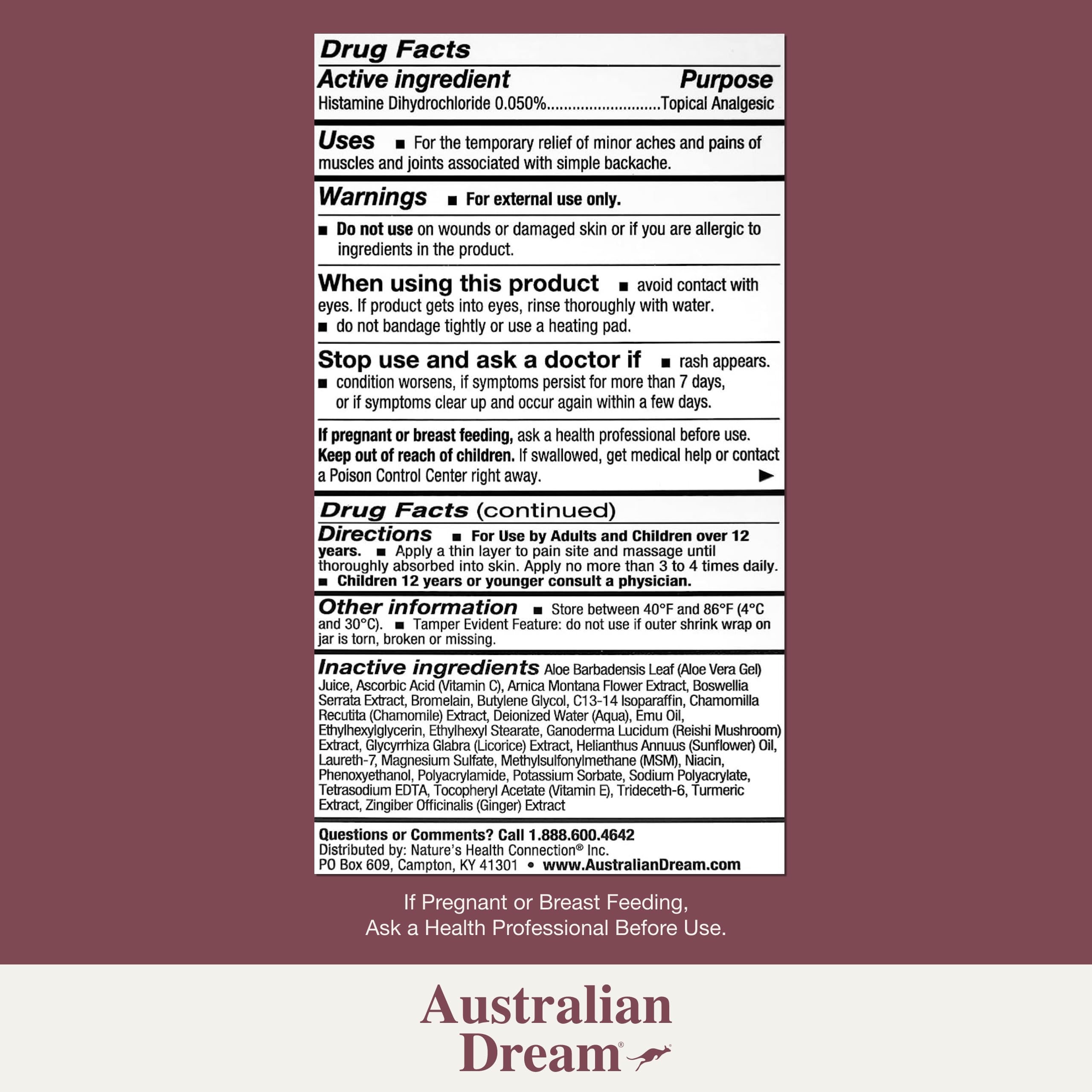 Australian Dream Back Pain Cream - Soothing, Non-Greasy Muscle Pain Relief Cream - Good for Neck, Back, Body, or Muscle Aches - 2 oz Jar Australian Dream Au supplements