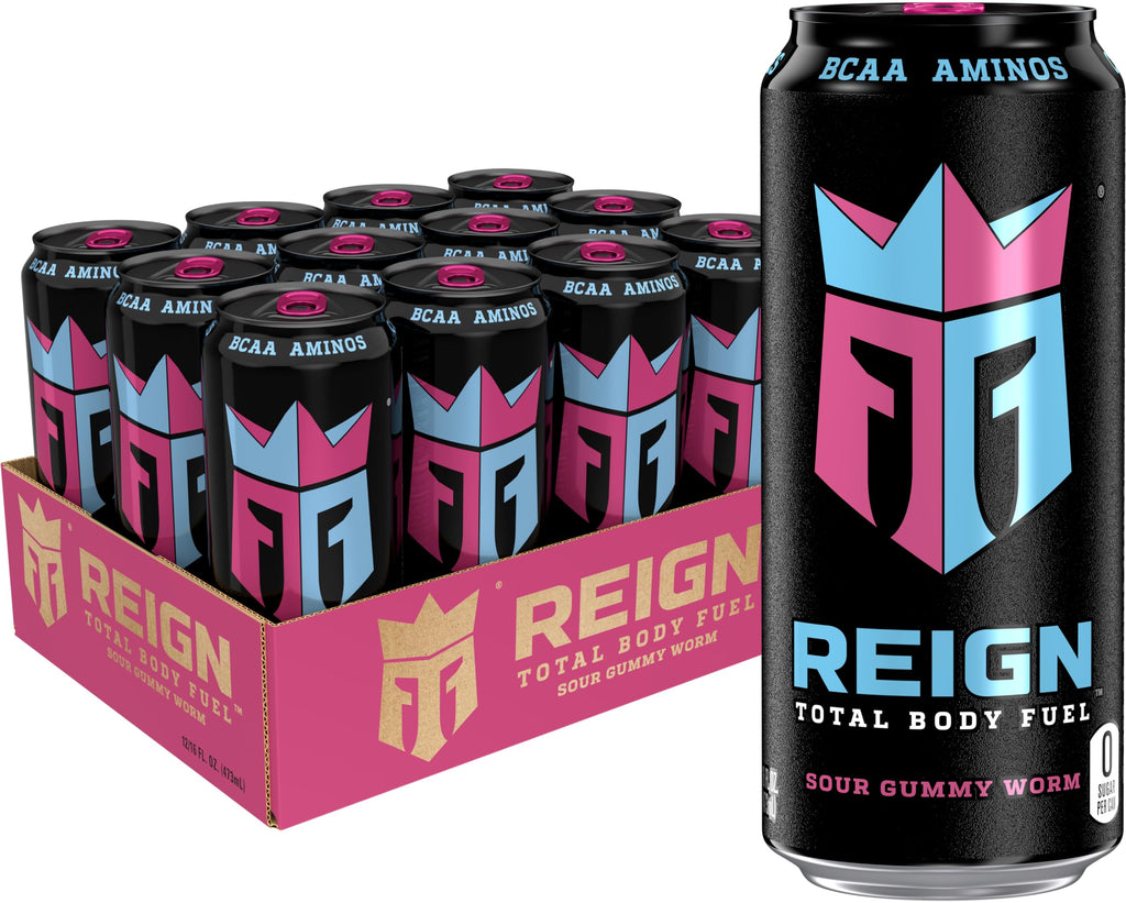 Reign Total Body Fuel, Sour Gummy Worm, Fitness & Performance Drink, 16 Fl Oz (Pack of 12) REIGN Au supplements