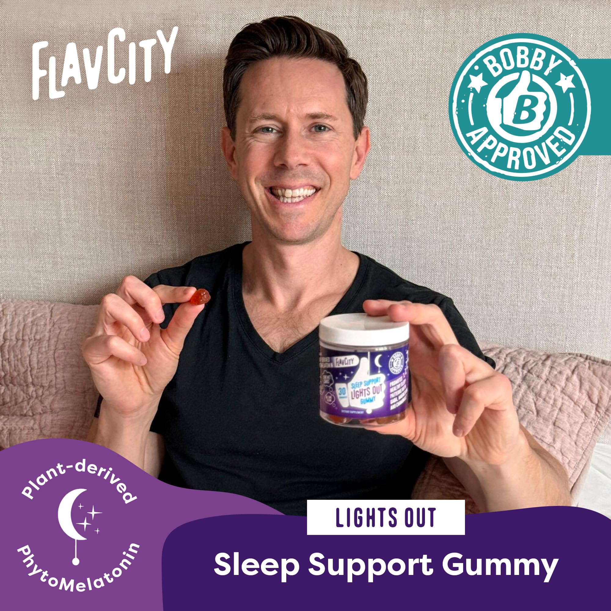 FlavCity Melatonin Sleep Gummies for Adults, Lights Out Gummy - Chewable Sleep Support Supplement with Plant-Based GABA, Magnesium