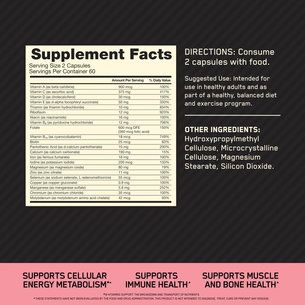 Optimum Nutrition Opti-Women, Vitamin C, Zinc and Vitamin D for Immune Support Womens Daily Multivitamin Supplement with Iron, Capsules, 120 Count Optimum Nutrition Au supplements