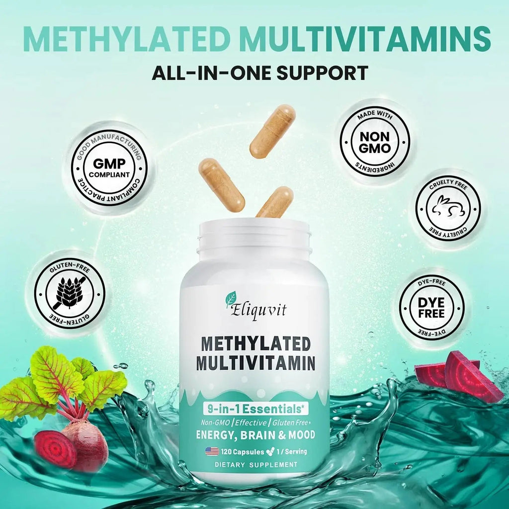 Eliquvit Methylated Multivitamin for Men & Women - Methylated B Complex with Methylfolate & B12-9-in-1 MTHFR Support + TMG - Vegan Multivitamin Eliquvit Au supplements