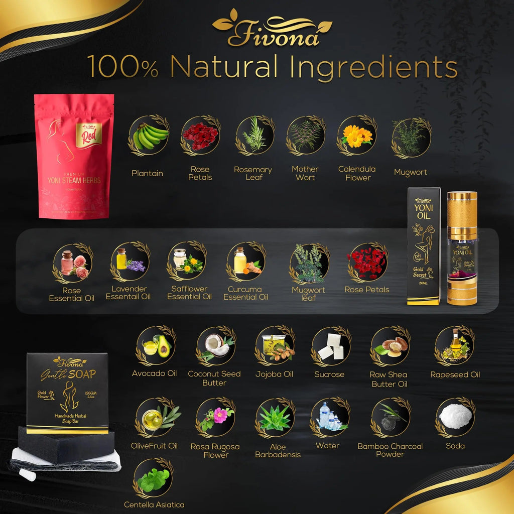Fivona 4-in-1 Feminine Care Kit, Yoni Oil, Yoni Soap, Yoni Steaming Pot and Red Premium V Steam Herbs FIVONA Au supplements