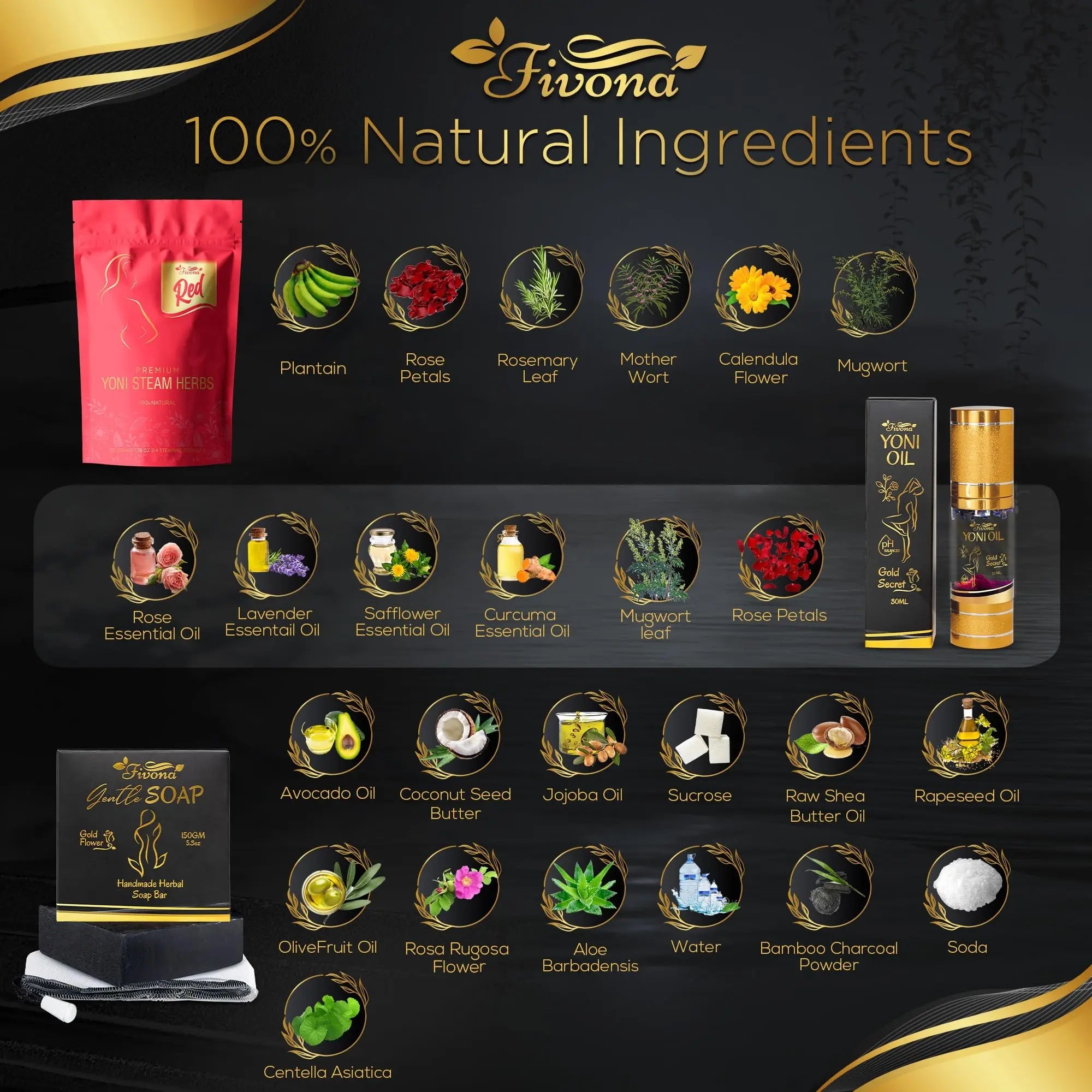 Fivona 4-in-1 Feminine Care Kit, Yoni Oil, Yoni Soap, Yoni Steaming Pot and Red Premium V Steam Herbs FIVONA Au supplements