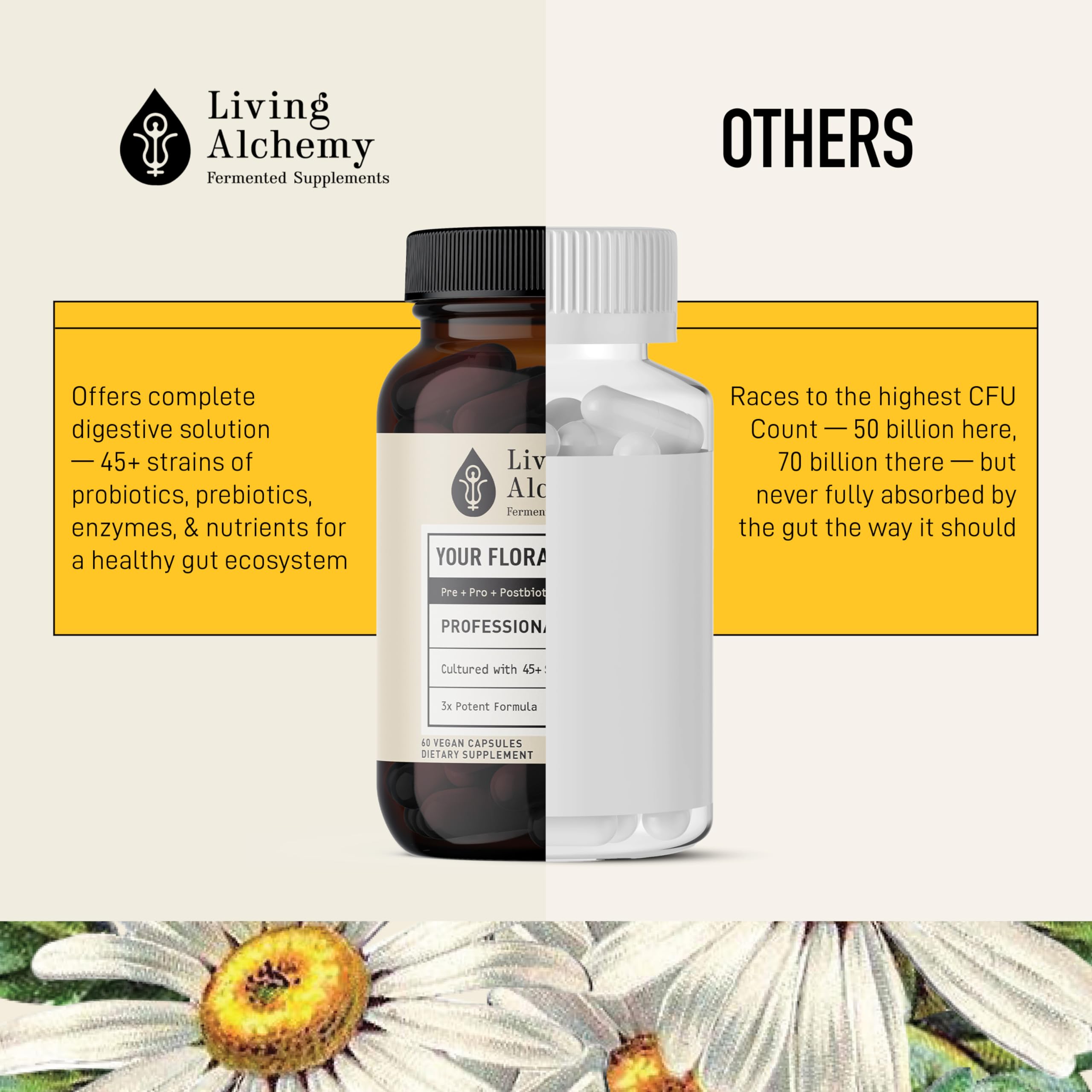 Living Alchemy Gut Health Supplements for Men & Women - Your Flora Probiotic Professional Digestion Supplement with Fermented Soybean, Prebiotics,