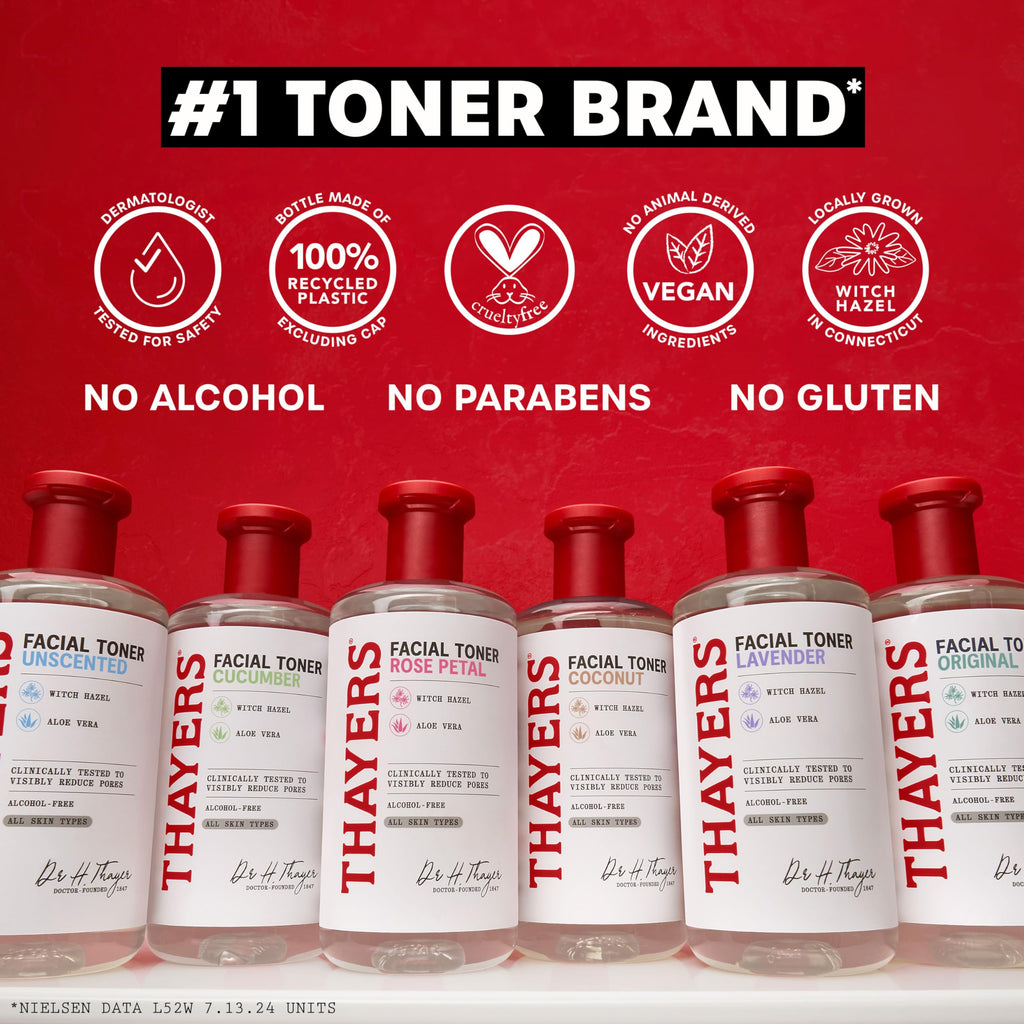 THAYERS Alcohol-Free Rose Petal Witch Hazel Facial Toner for Glowing Skin, Soothing