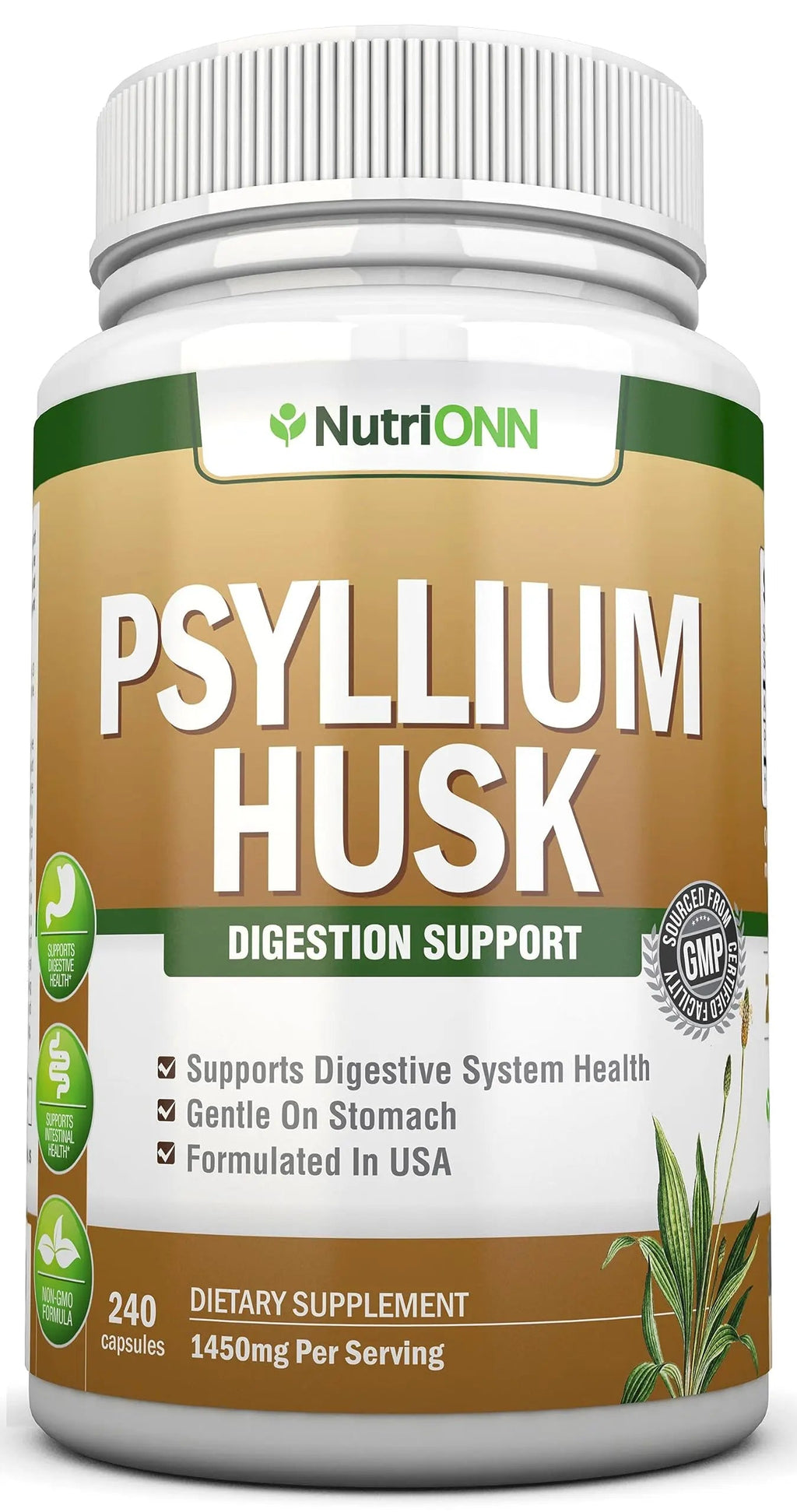 NutriONN PSYLLIUM Husk Capsules - 1450mg Per Serving - 240 Capsules - Double Strength NutriONN Au supplements
