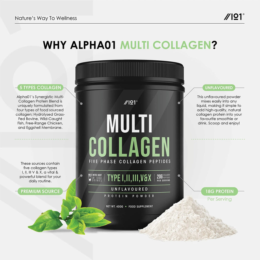 Multi Collagen Protein Powder (400g) - Types I, II, III, V & X - Hydrolyzed Grass Fed Bovine, Wild Caught Fish ALPHA01 Au supplements