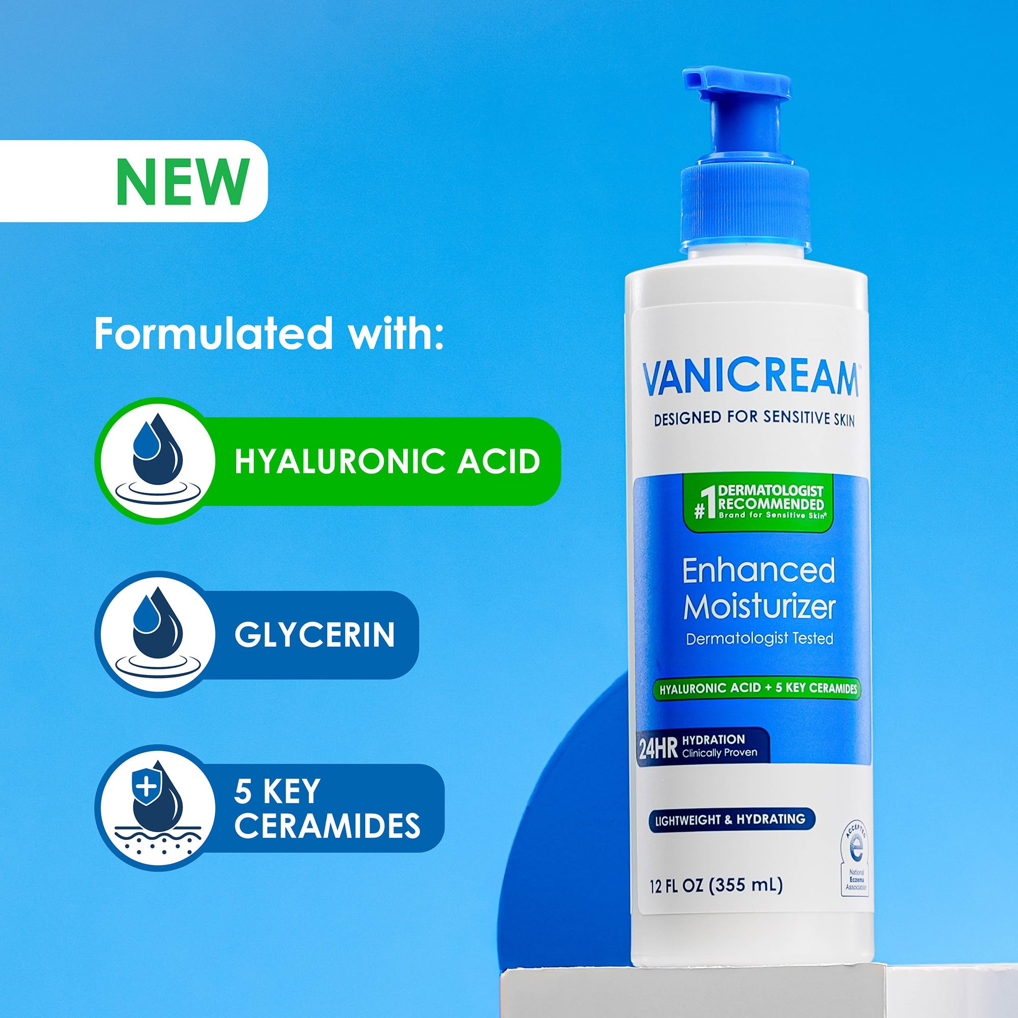 Vanicream Enhanced Moisturizer, 12 fl oz, Formulated without Common Irritants, Body Moisturizer, All-Day Hydration with Hyaluronic Acid
