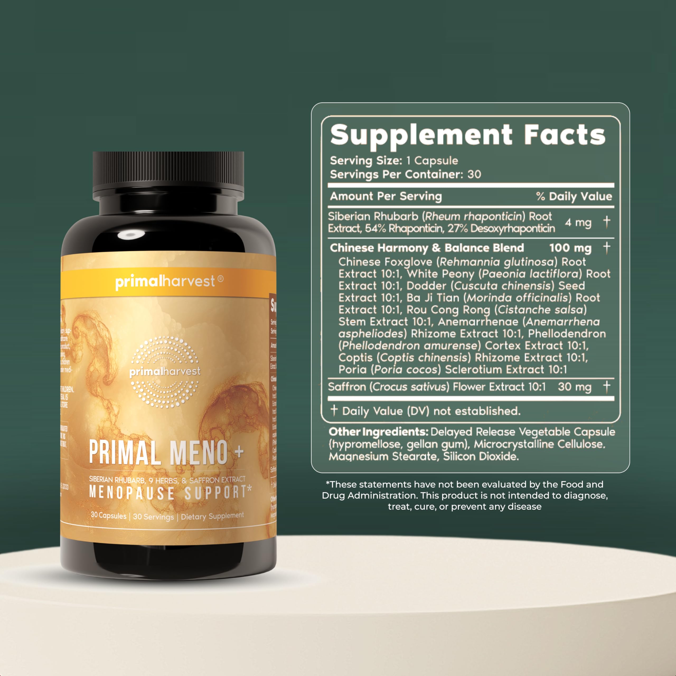 Primal Harvest Meno+ Menopause Support with Saffron & Chinese Herbs Support Mood, Menopausal Symptom Relief, & General Well-Being (1 Pack) Primal Harvest Au supplements