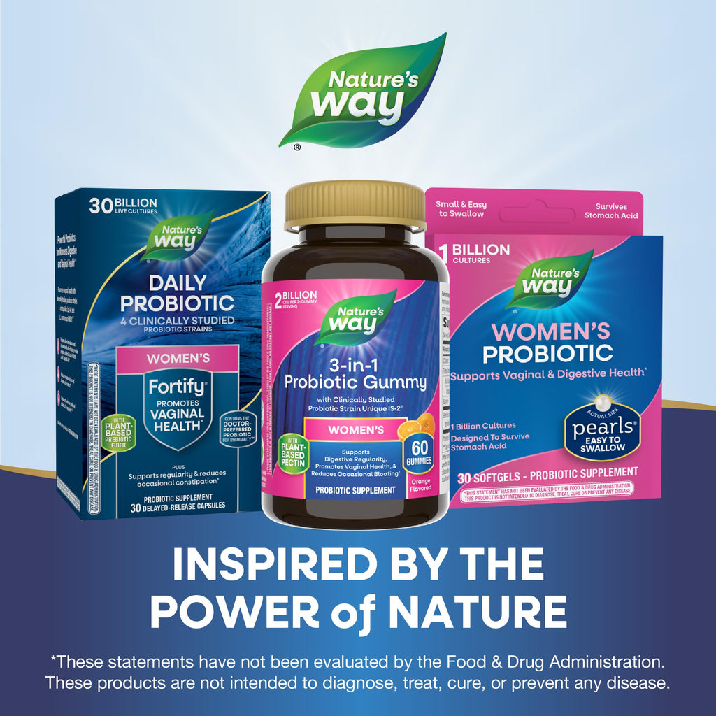 Nature’s Way 3-in-1 Women’s Probiotic Gummies, Reduces Occasional Bloating*, Supports Digestive & Vaginal Health*, Clinically Studied Probiotic Strain, Gluten Free, Orange Flavored, 60 Gummies Nature's Way Au supplements