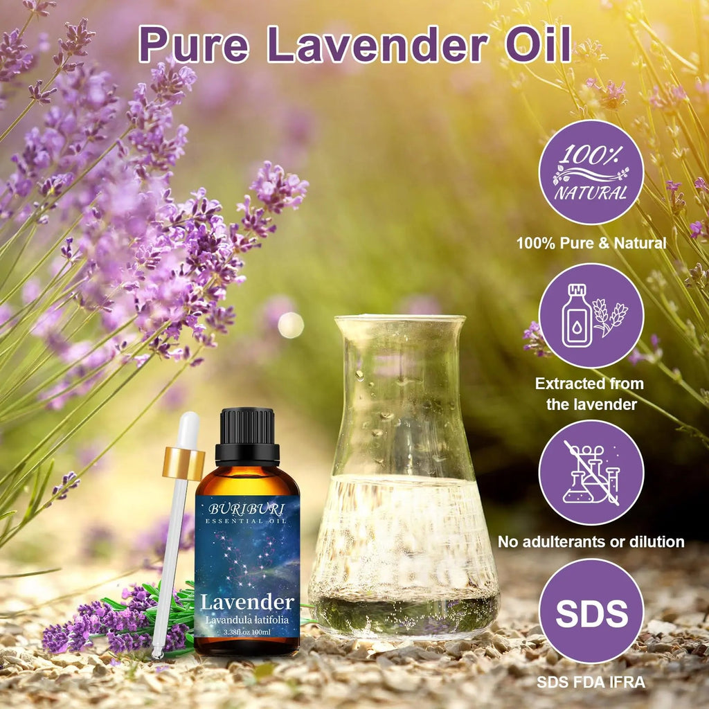 BURIBURI Lavender Essential Oil 100ML, 100% Pure Undiluted, Natural, Organic Aromatherapy Oil Lavender Oils BURIBURI Au supplements