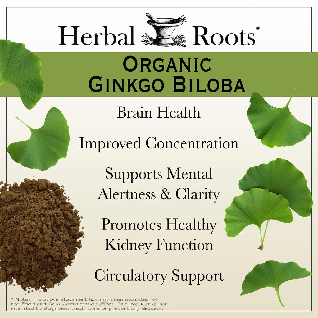 Herbal Roots Organic Ginkgo Biloba Made with Pure Organic Ginkgo Leaf and Extract - 60 Vegan Capsules