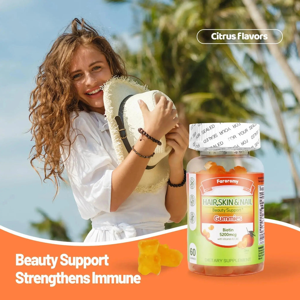 Faroromy Multivitamin Gummies for Adult 5200mcg Biotin, Citrus Flavored Daily Multivitamins with Vitamins A, C, D3, E, B6 and B12 Faroromy Au supplements