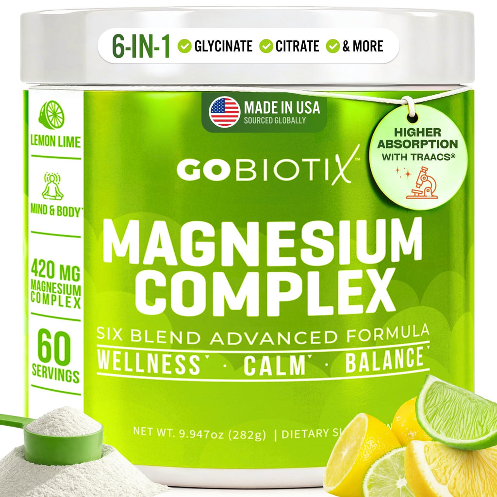 GoBiotix Magnesium Glycinate Powder – Cortisol Supplements for Women and Men – High Absorption Magnesium Complex Calm Supplement with Citrate, Malate – Sugar Free – 420 mg, 60 Servings - Lemon Lime GOBIOTIX Au supplements