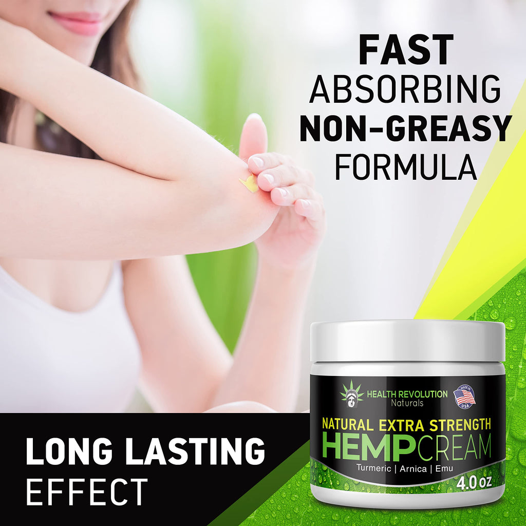 Health Revolution Hemp Arnica Cream Maximum Strength - Soothes Muscles, Joints, Feet, Nerve, Back, Knee, Hip, with Arnica, MSM, Emu, Turmeric - Expertly Formulated 4oz Health Revolution Au supplements